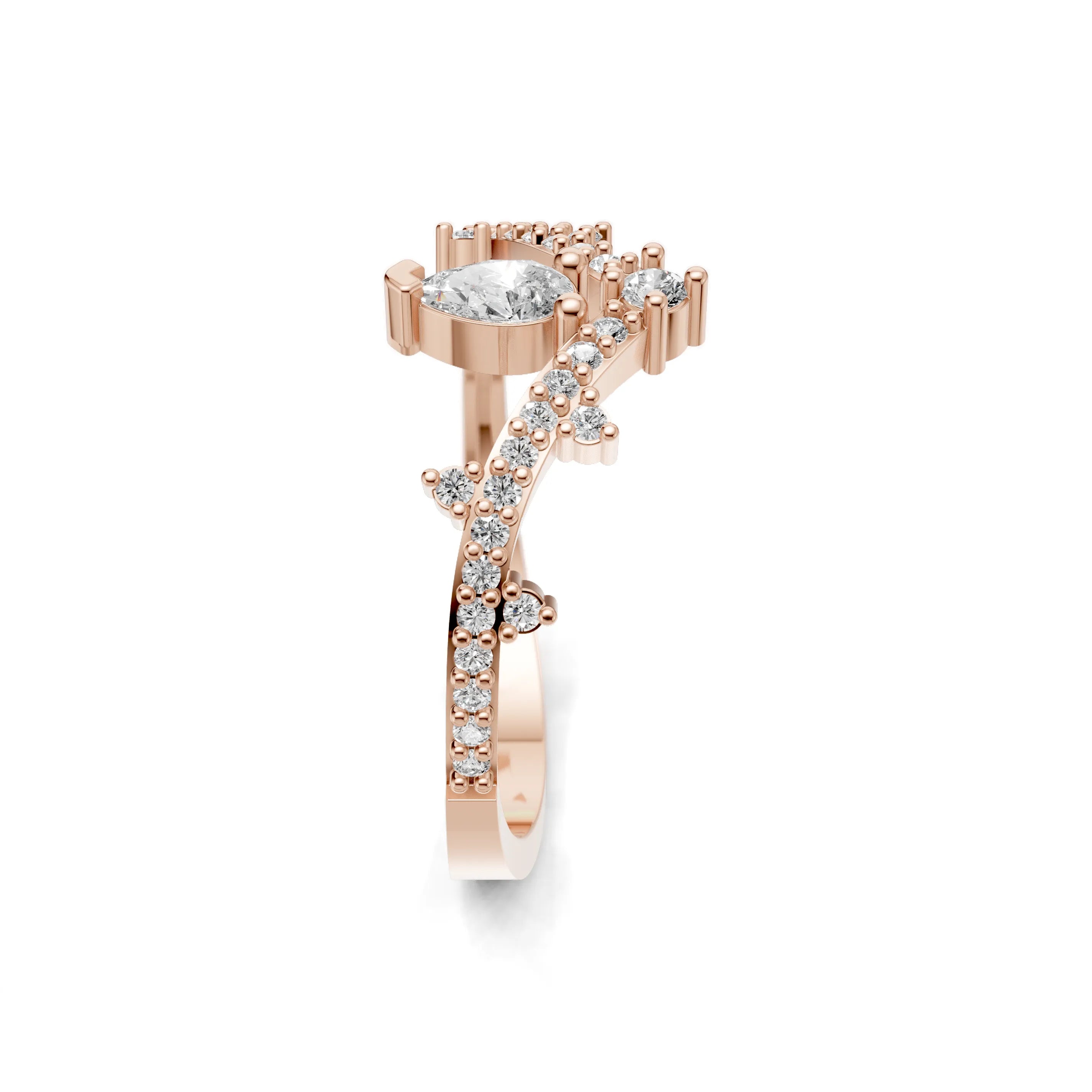 Pargold Solid Gold Gleaming Teardrop Orbit Ring -Rose_Diamond_Diamond_Static_Rose