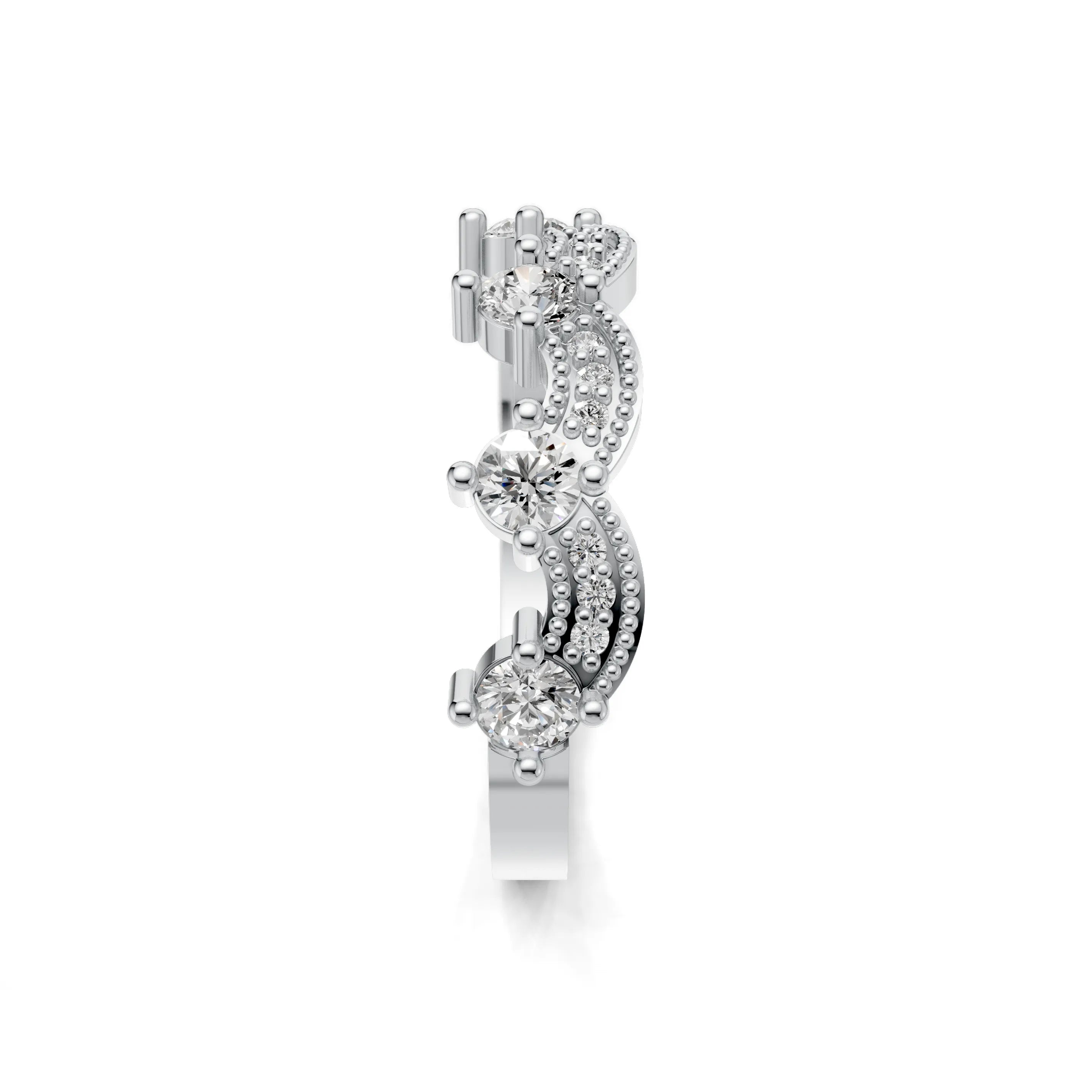 Pargold Solid Gold Crescendo Sparkle Band Ring -Silver_Diamond_Diamond_Static_Silver