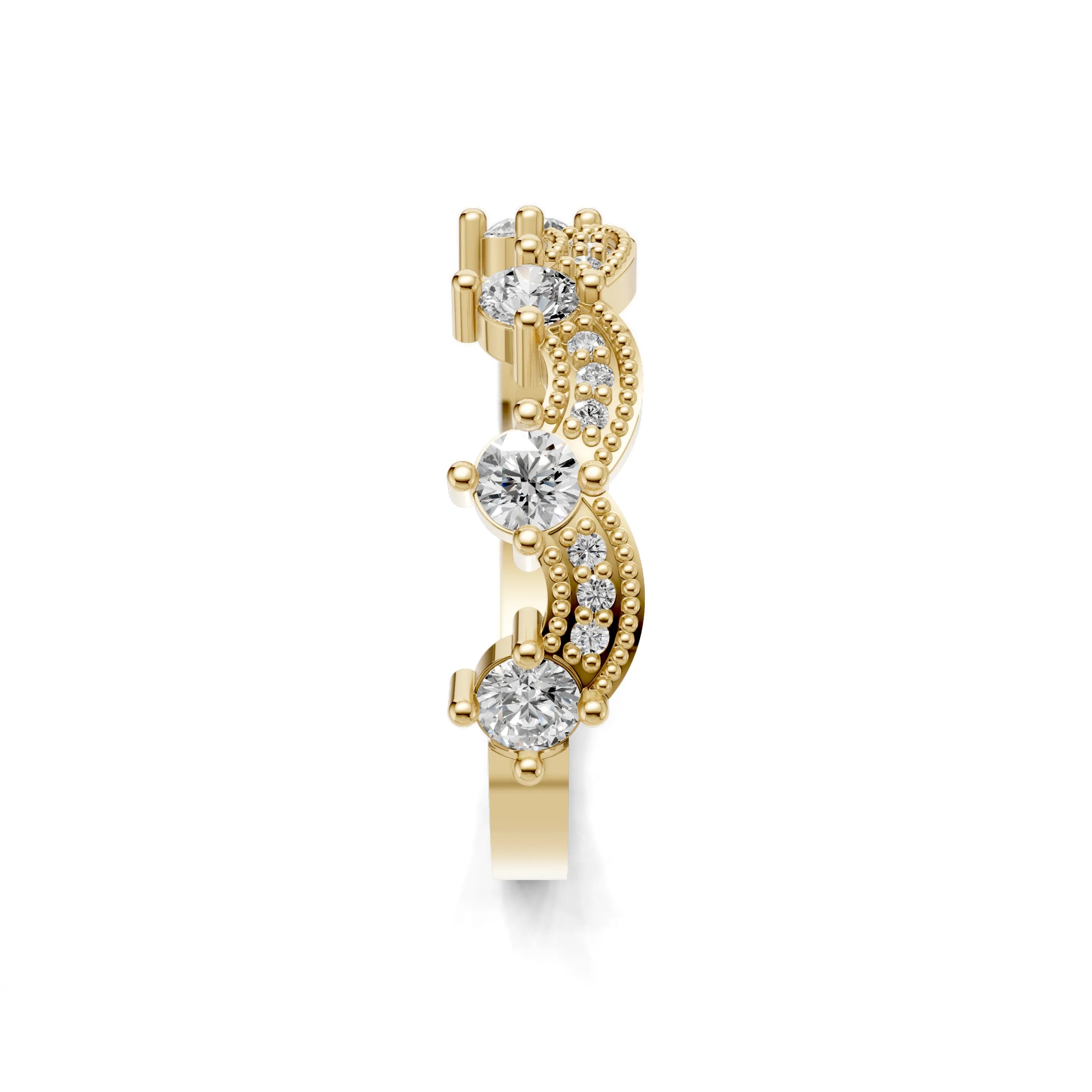 Pargold Solid Gold Crescendo Sparkle Band Ring -Gold_Diamond_Diamond_Static_Gold