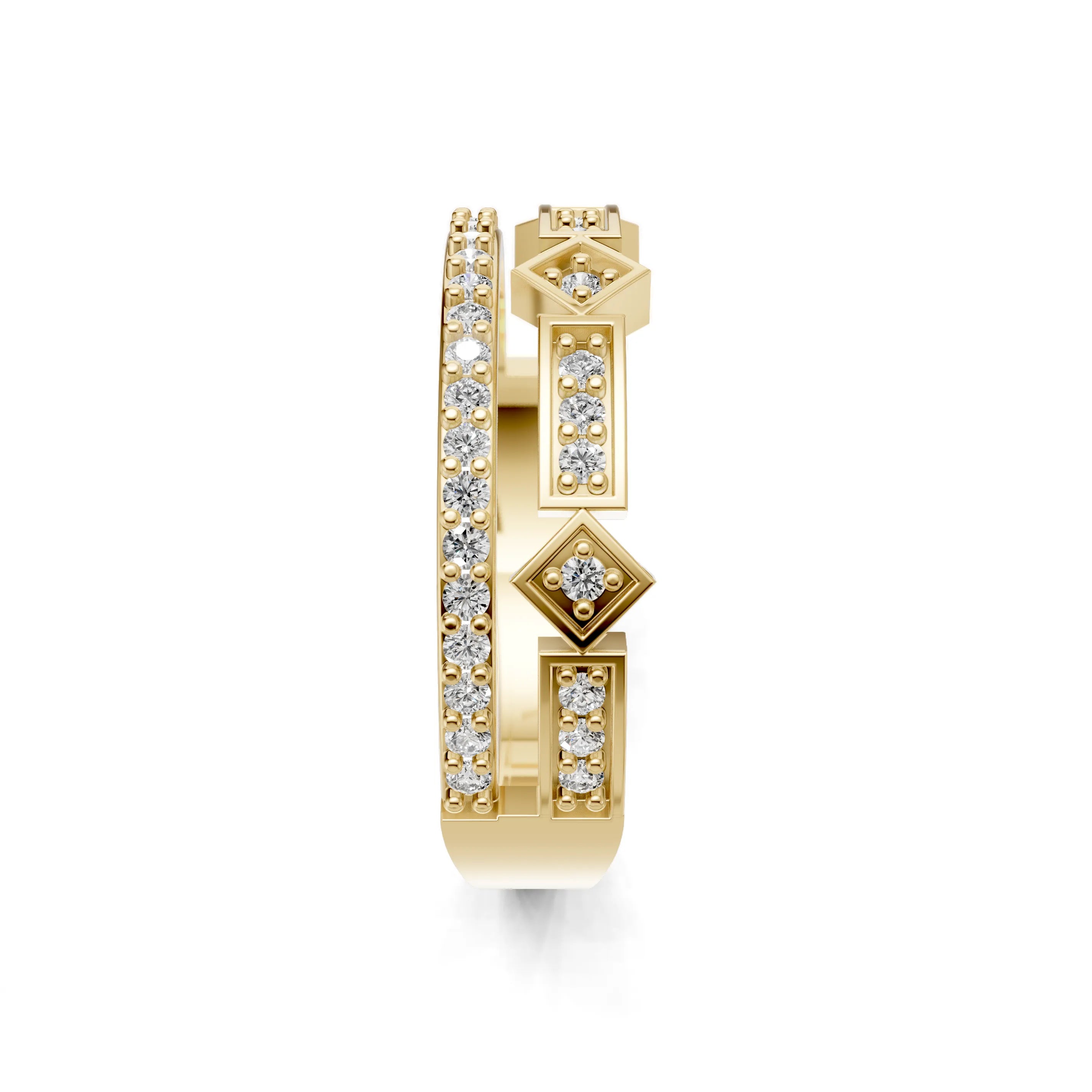 Pargold Solid Gold Geometric Brilliance Band Ring -Gold_Diamond_Diamond_Static_Gold