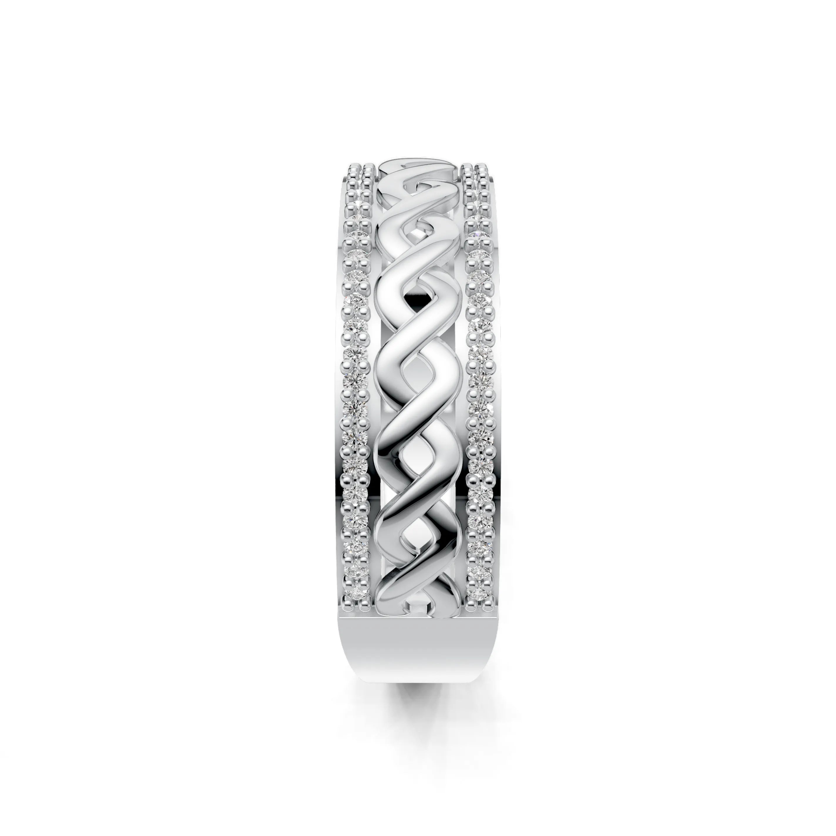 Pargold Solid Gold Luxe Link Elegance Ring -Silver_Diamond_Diamond_Static_Silver