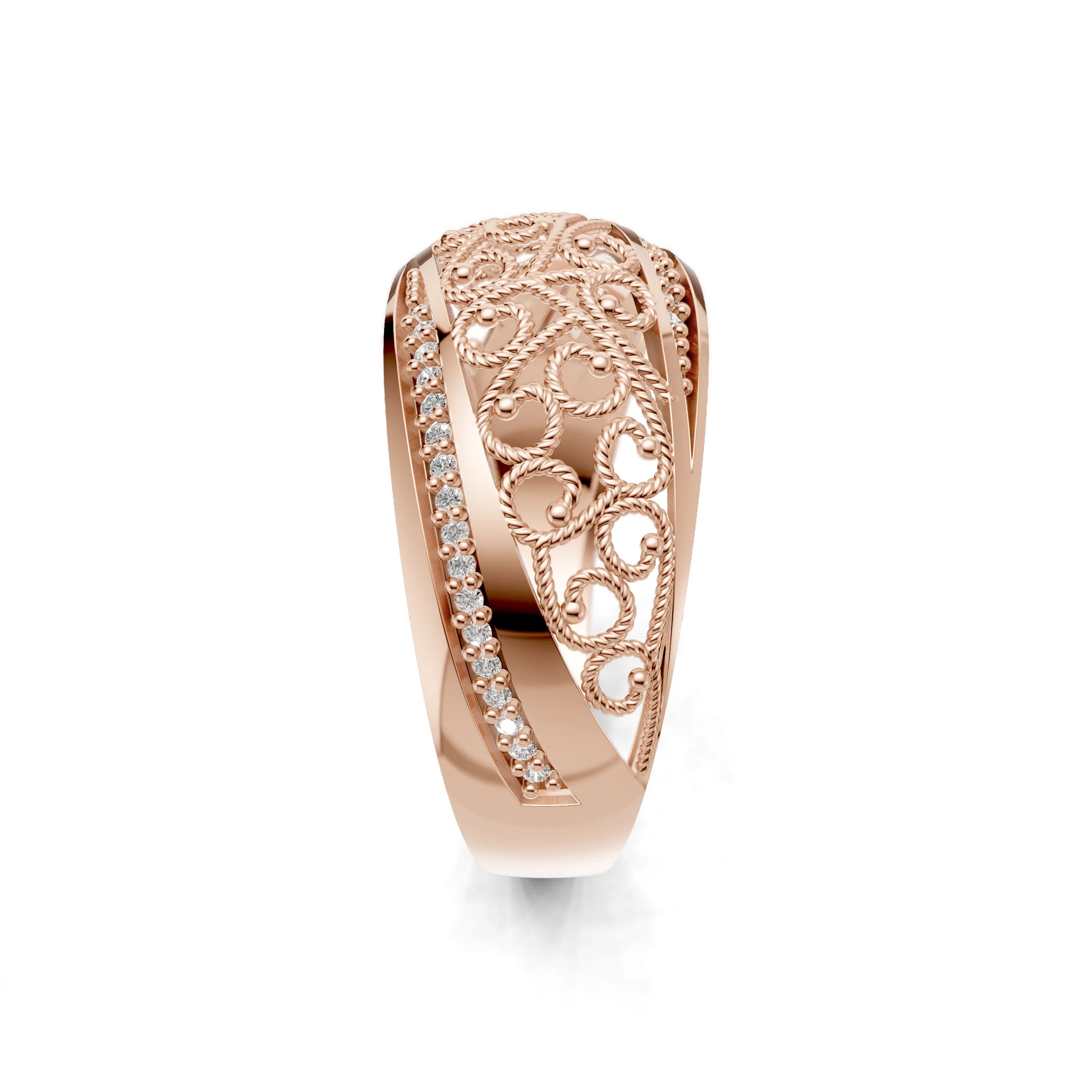 Pargold Solid Gold Arabesque Filigree Cocktail Ring -Rose_Diamond_Diamond_Static_Rose