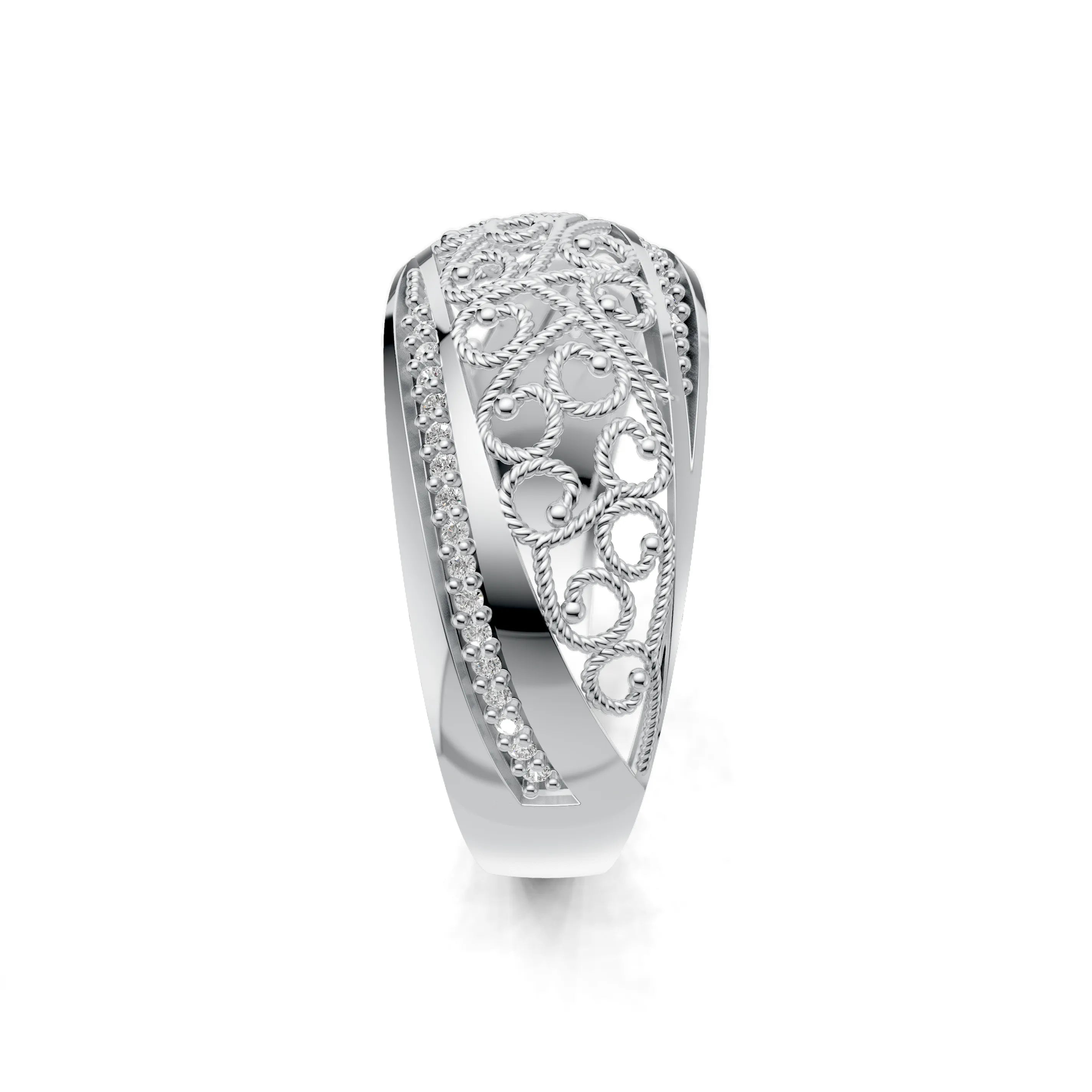 Pargold Solid Gold Arabesque Filigree Cocktail Ring -Silver_Diamond_Diamond_Static_Silver