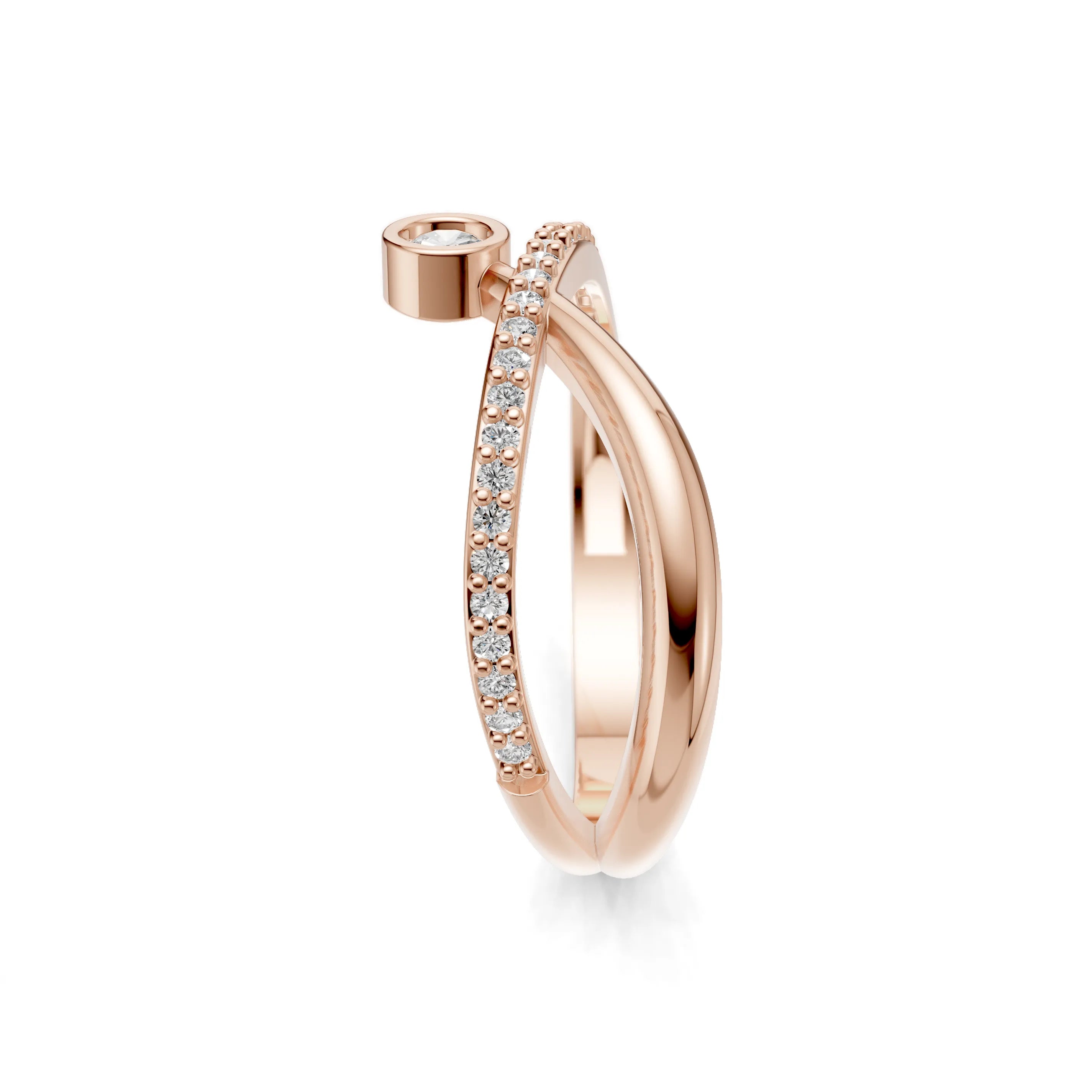 Pargold Solid Gold Solitaire Orbit Pav‚àö¬© Criss-Cross Ring -Rose_Diamond_Diamond_Static_Rose