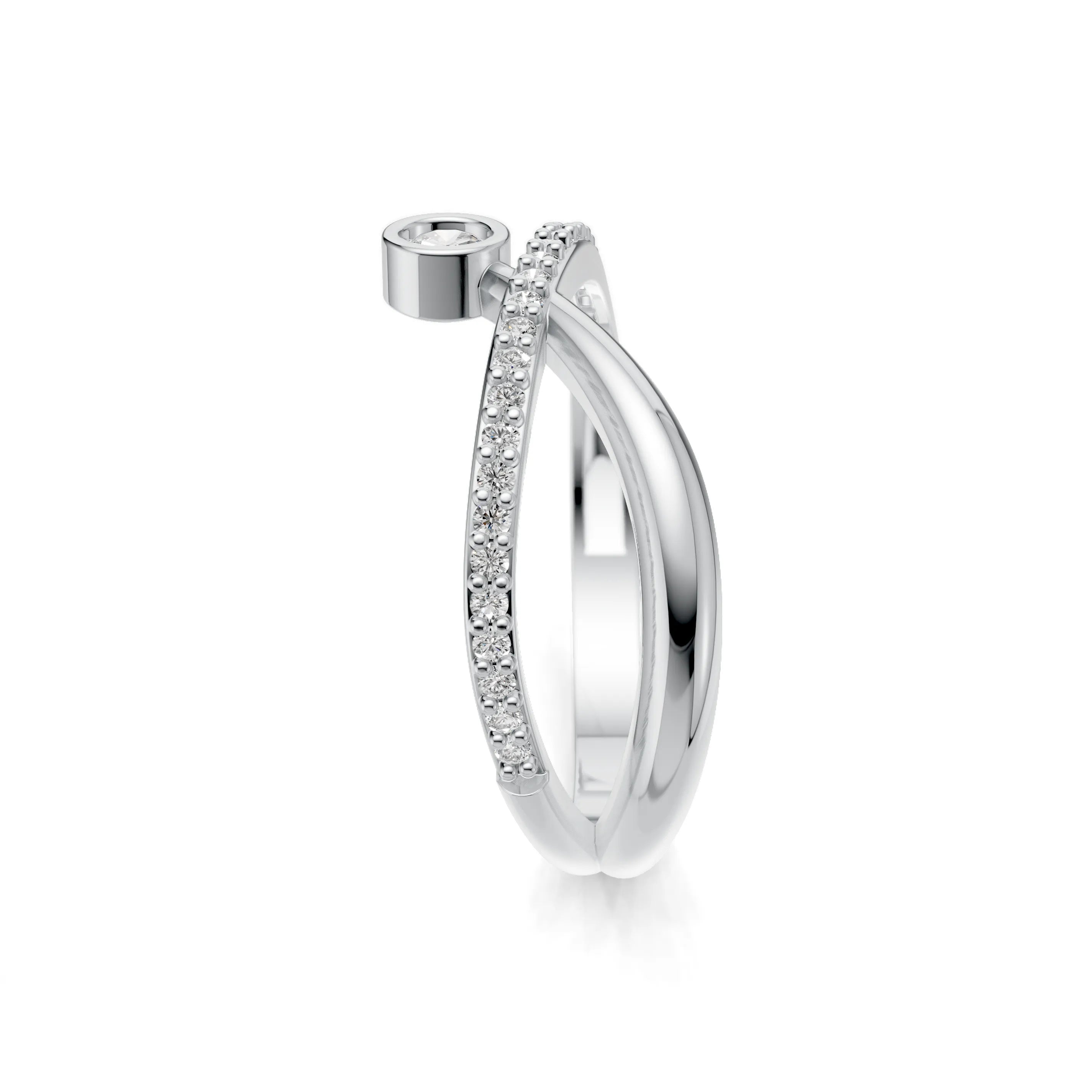 Pargold Solid Gold Solitaire Orbit Pav‚àö¬© Criss-Cross Ring -Silver_Diamond_Diamond_Static_Silver