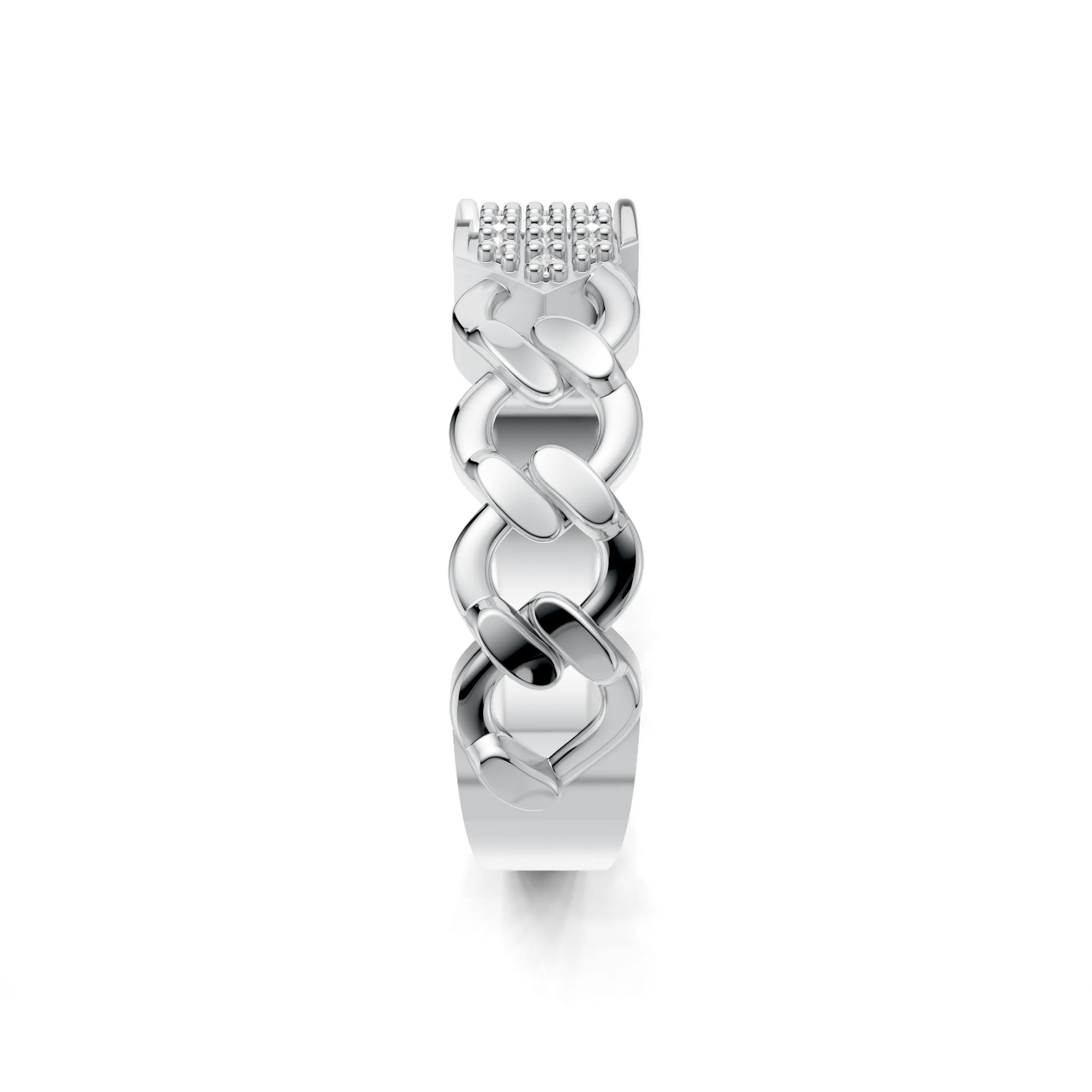 Pargold Solid Gold Chic Link Pave Statement Ring -Silver_Diamond_Diamond_Static_Silver