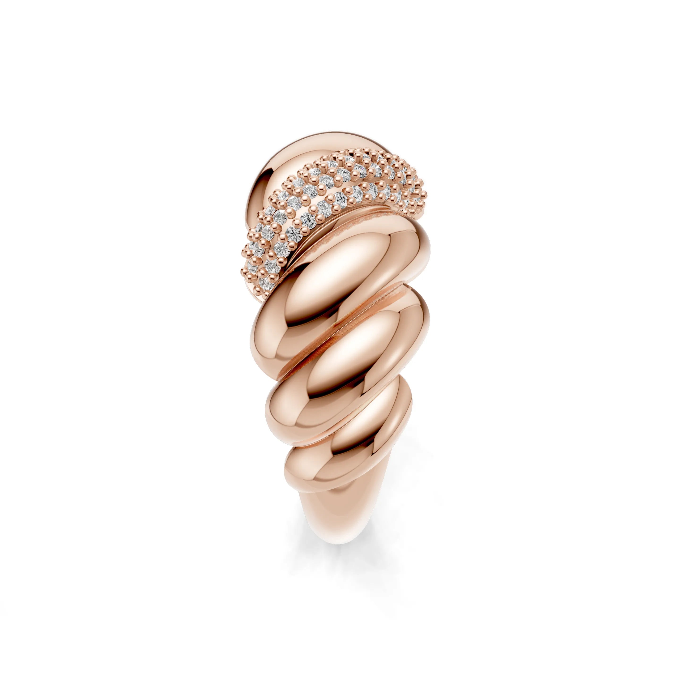 Pargold Solid Gold Glittering Croissant Statement Ring -Rose_Diamond_Diamond_Static_Rose