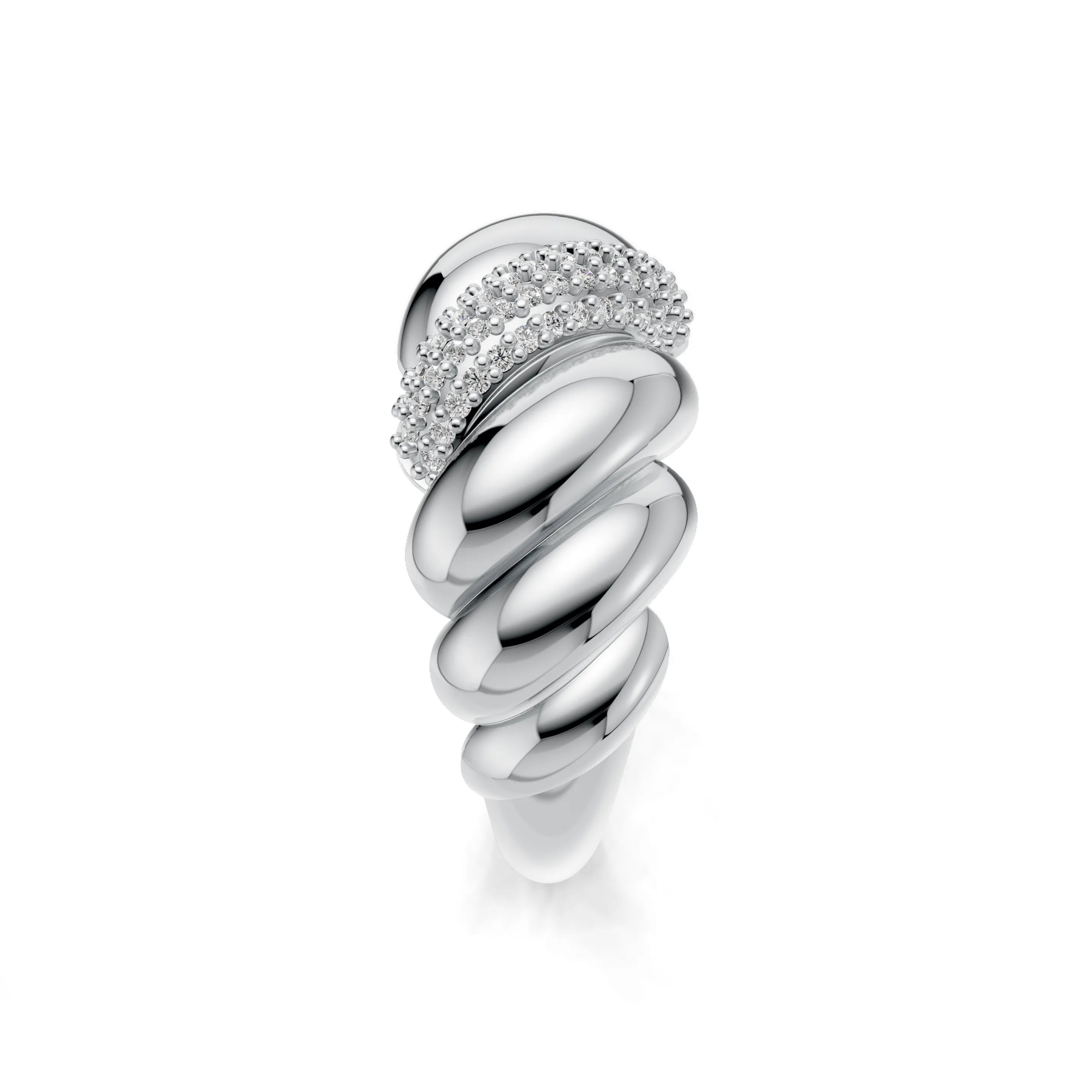 Pargold Solid Gold Glittering Croissant Statement Ring -Silver_Diamond_Diamond_Static_Silver