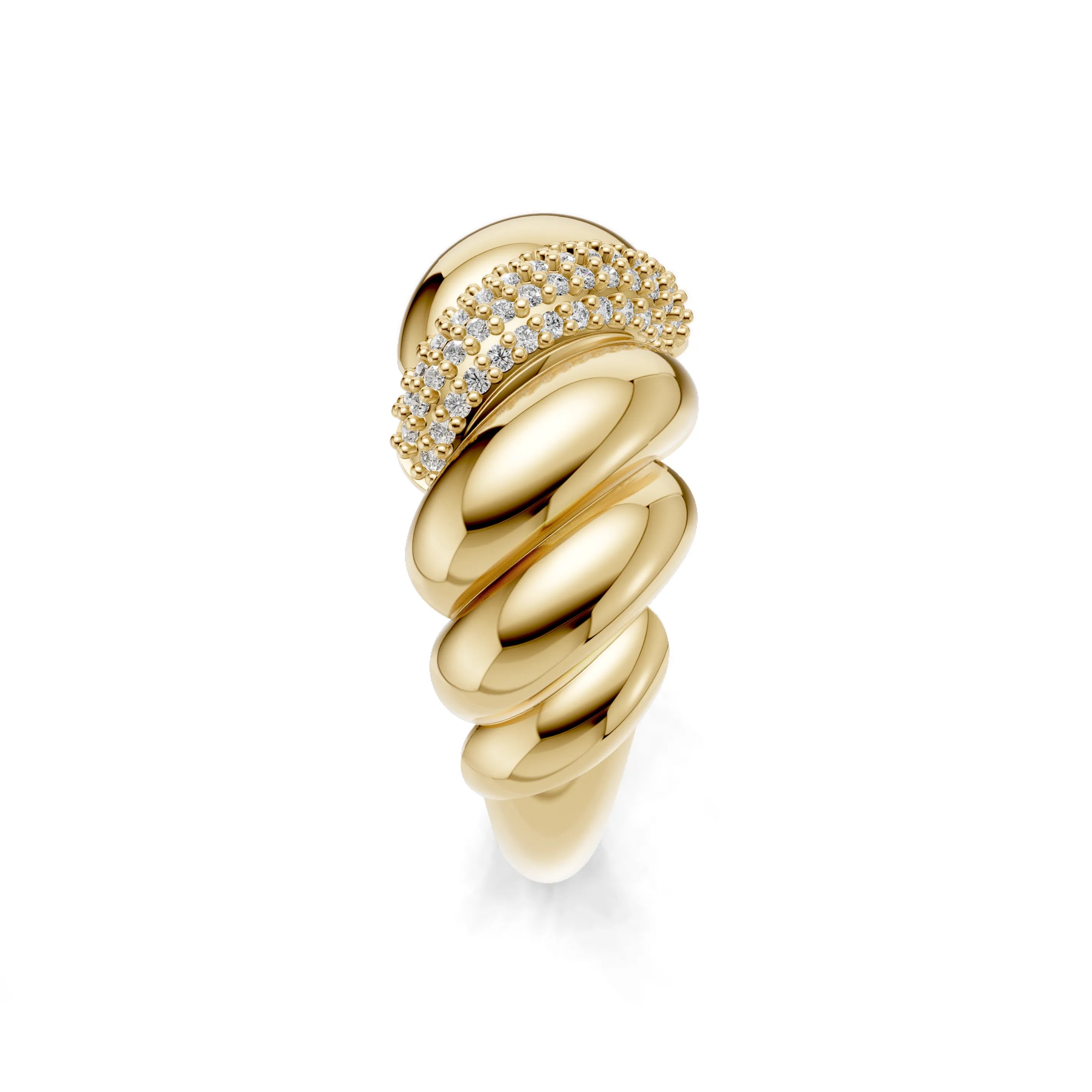 Pargold Solid Gold Glittering Croissant Statement Ring -Gold_Diamond_Diamond_Static_Gold