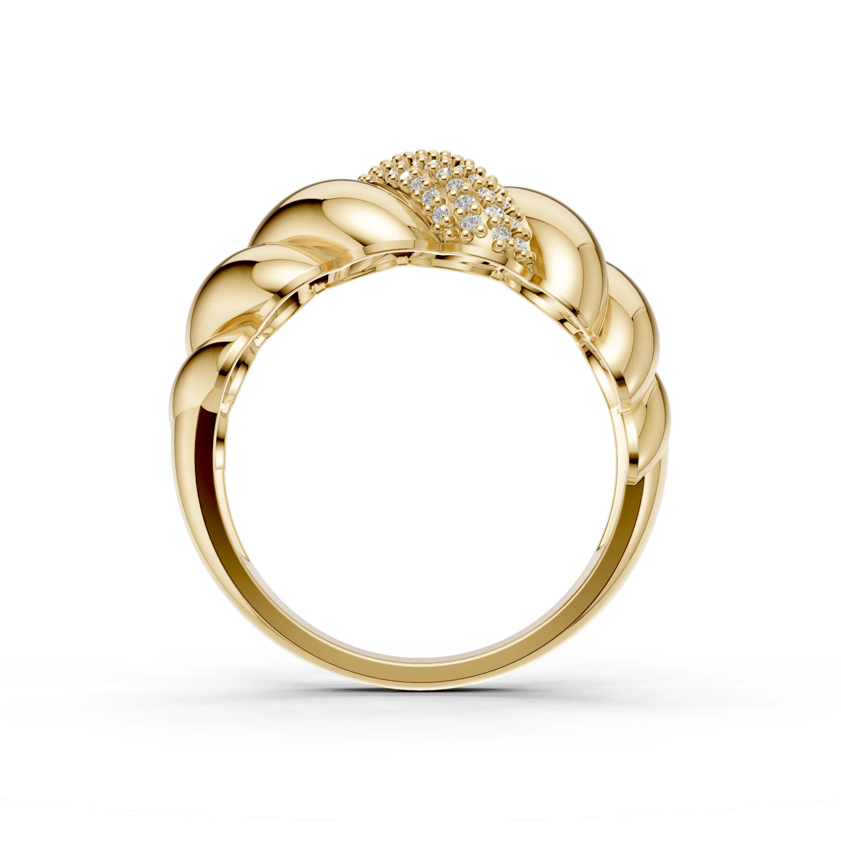 Pargold Solid Gold Glittering Croissant Statement Ring -Gold_Diamond_Diamond_Static_Gold