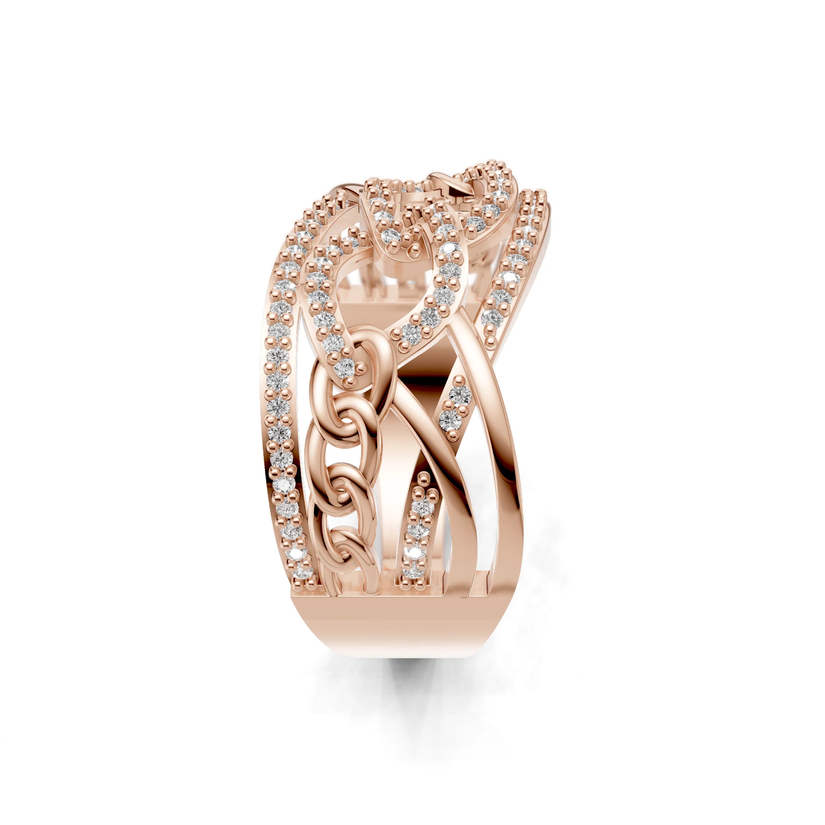 Pargold Solid Gold Entwined Sparkle Weave Ring -Rose_Diamond_Diamond_Static_Rose