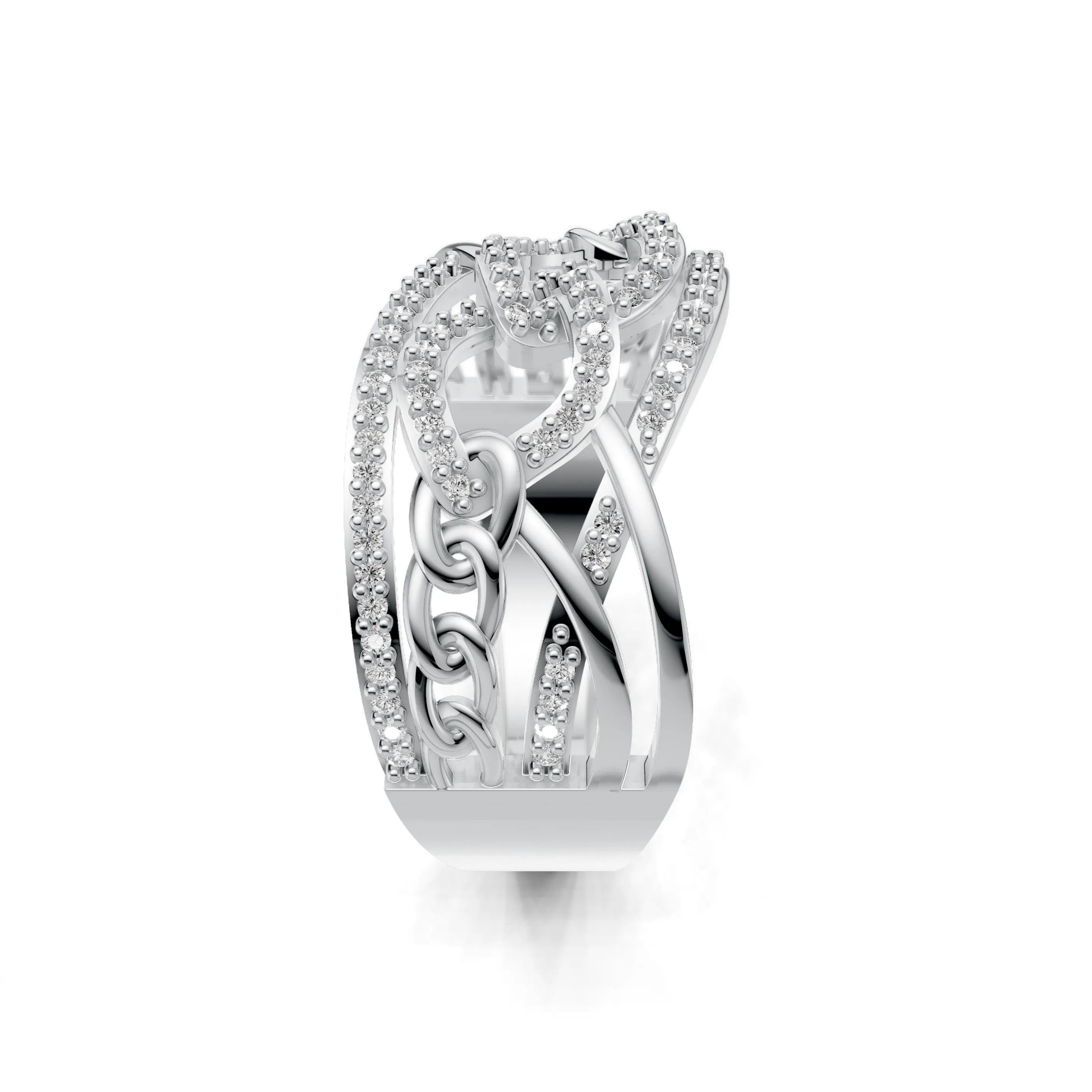 Pargold Solid Gold Entwined Sparkle Weave Ring -Silver_Diamond_Diamond_Static_Silver