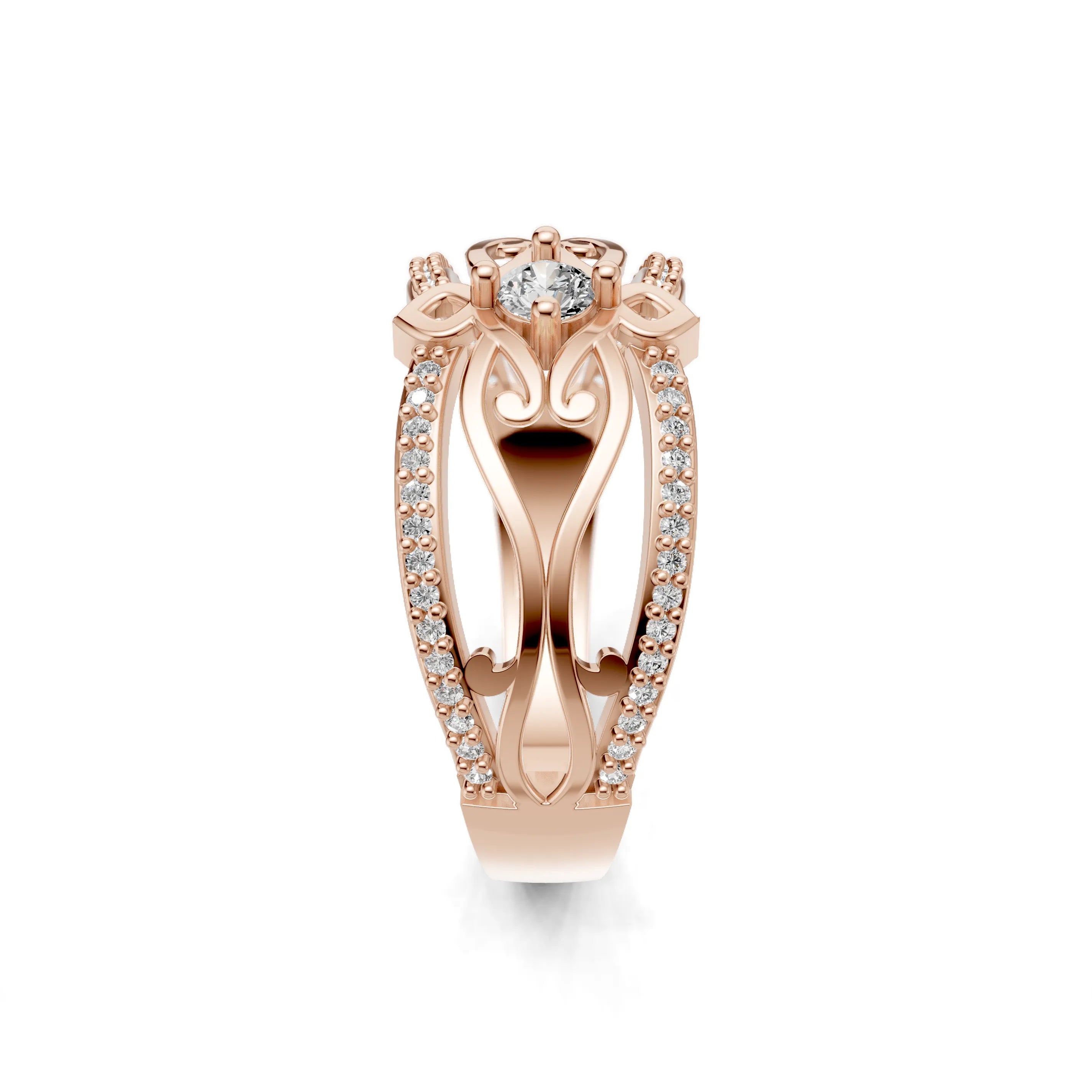 Pargold Solid Gold Radiant Symmetry Ornate Ring -Rose_Diamond_Diamond_Static_Rose