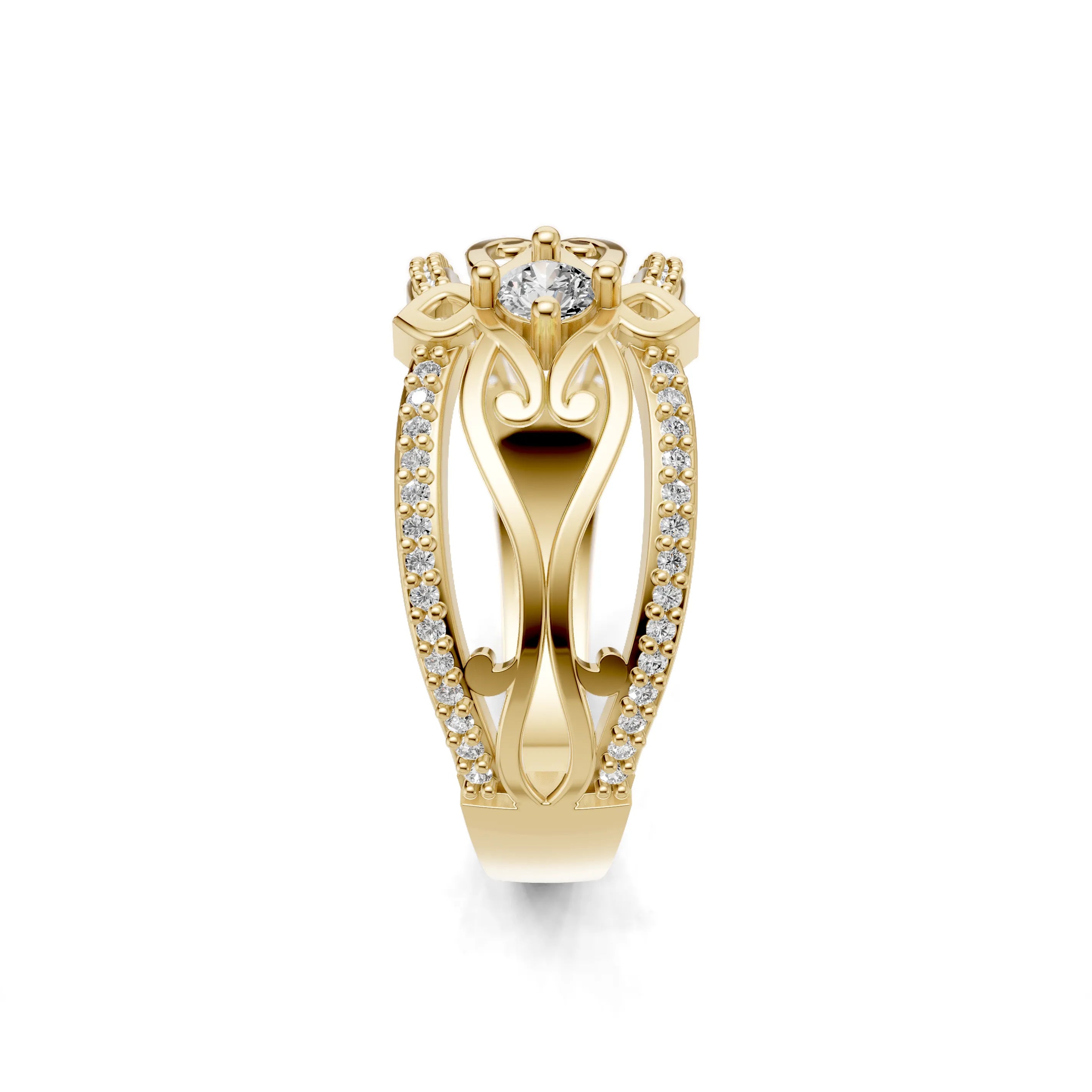 Pargold Solid Gold Radiant Symmetry Ornate Ring -Gold_Diamond_Diamond_Static_Gold