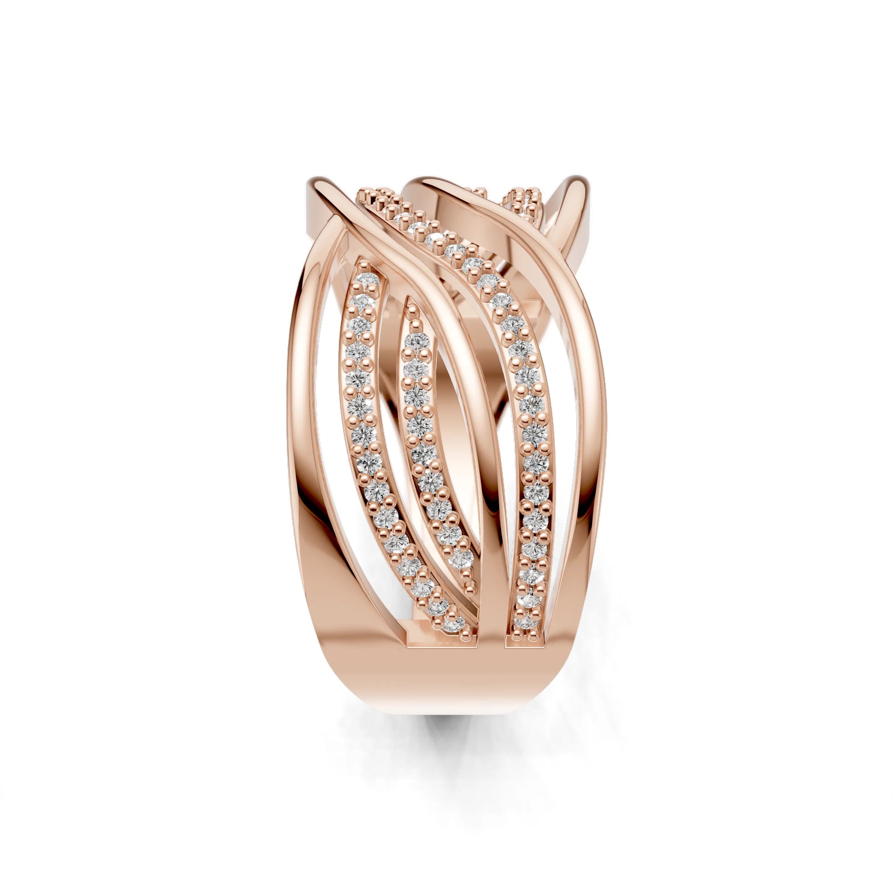 Pargold Solid Gold Glittering Interlace Harmony Ring -Rose_Diamond_Diamond_Static_Rose