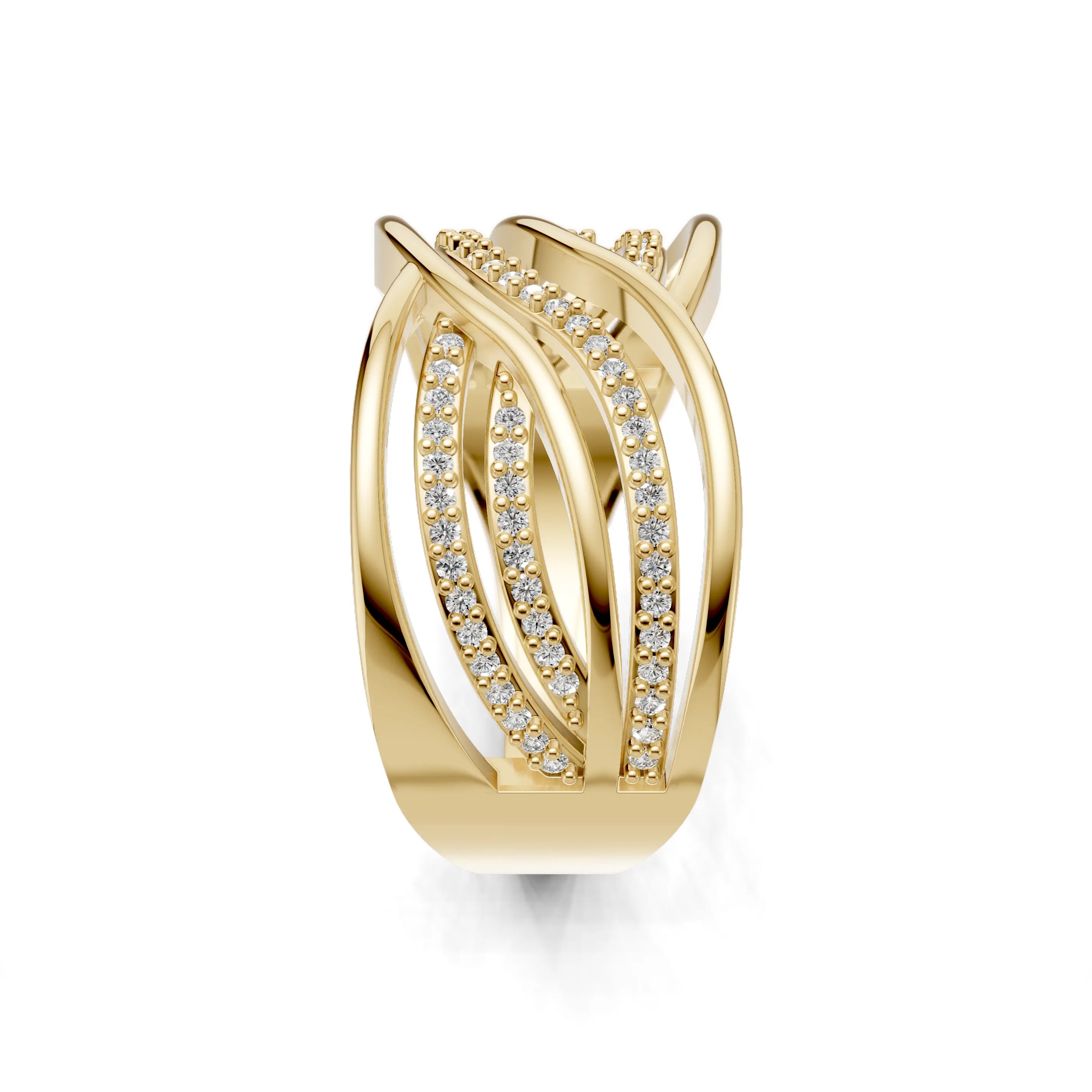 Pargold Solid Gold Glittering Interlace Harmony Ring -Gold_Diamond_Diamond_Static_Gold