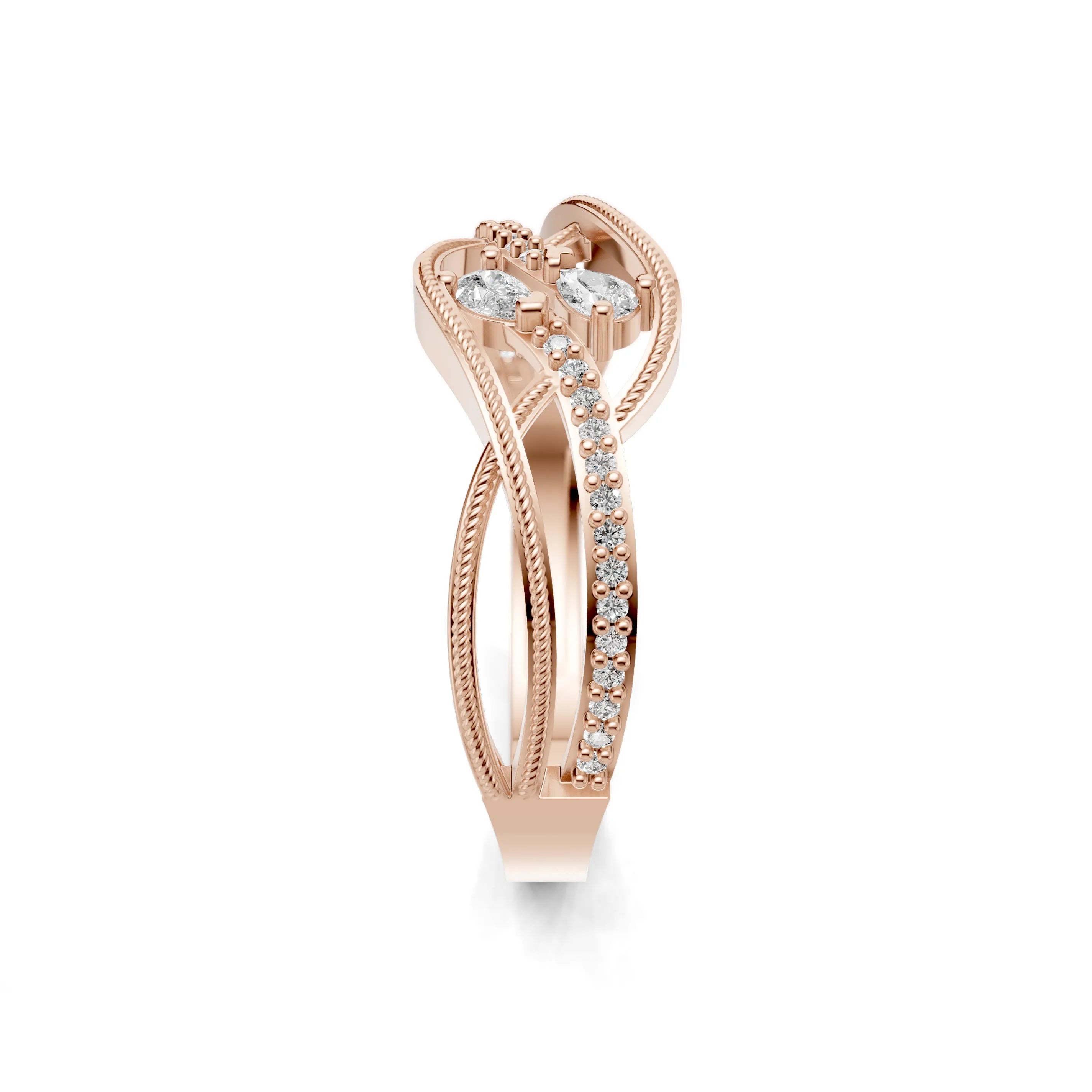 Pargold Solid Gold Crisscross Milgrain Treasure Ring -Rose_Diamond_Diamond_Static_Rose