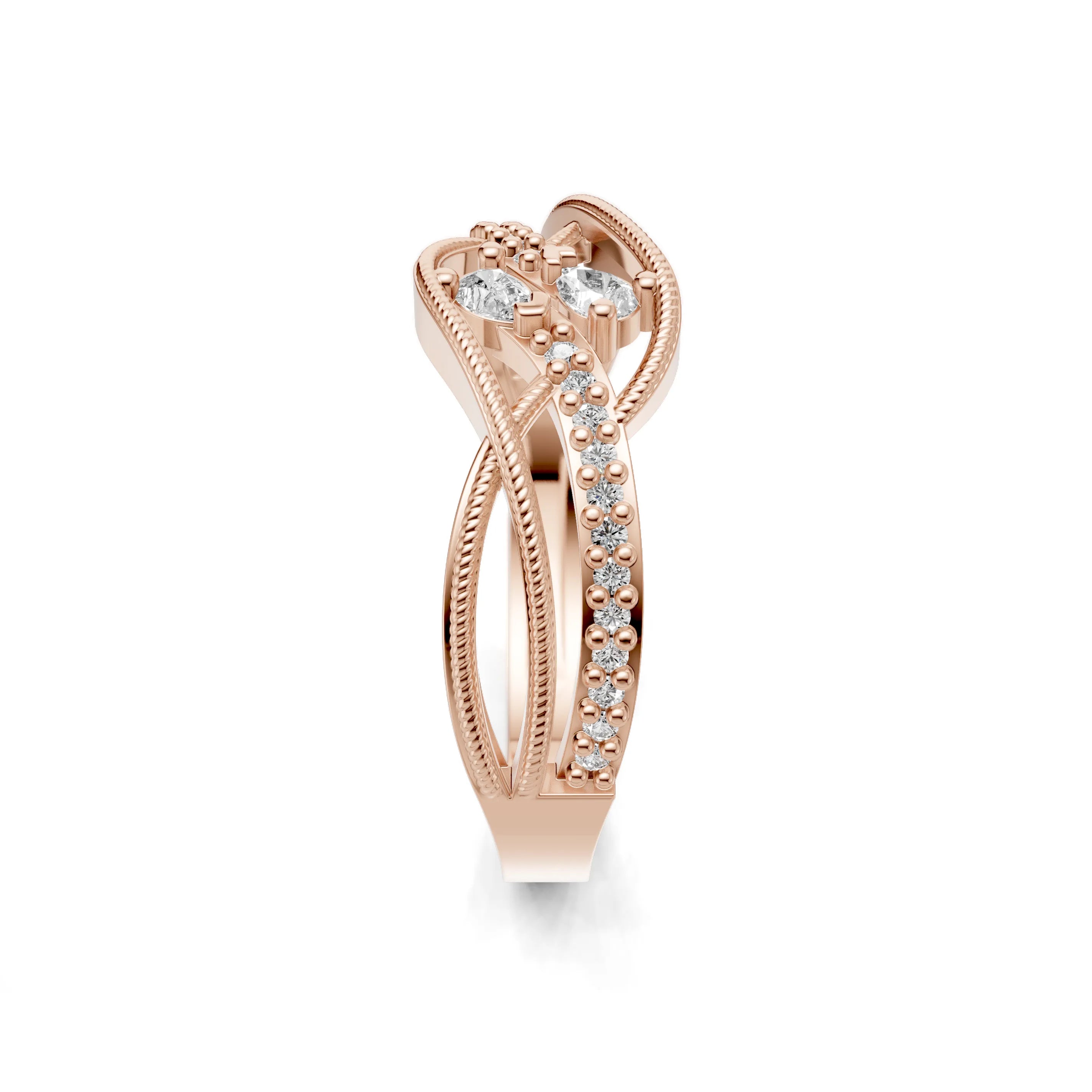 Pargold Solid Gold Crisscross Milgrain Treasure Ring -Rose_Diamond_Diamond_Static_Rose