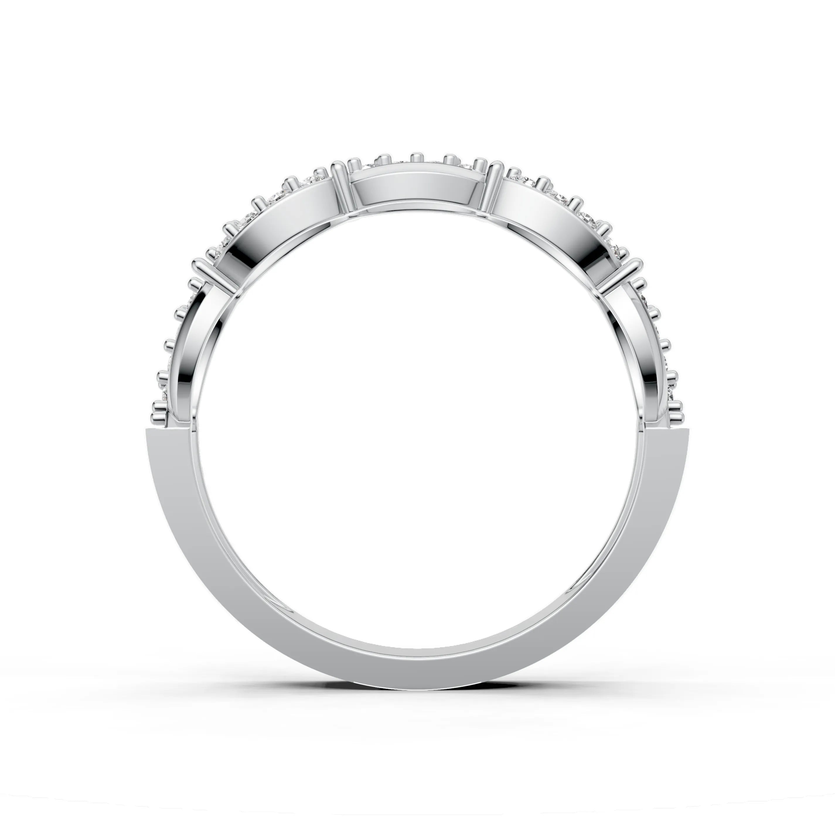 Pargold Solid Gold Elliptic Elegance Sequence Ring -Silver_Diamond_Diamond_Static_Silver