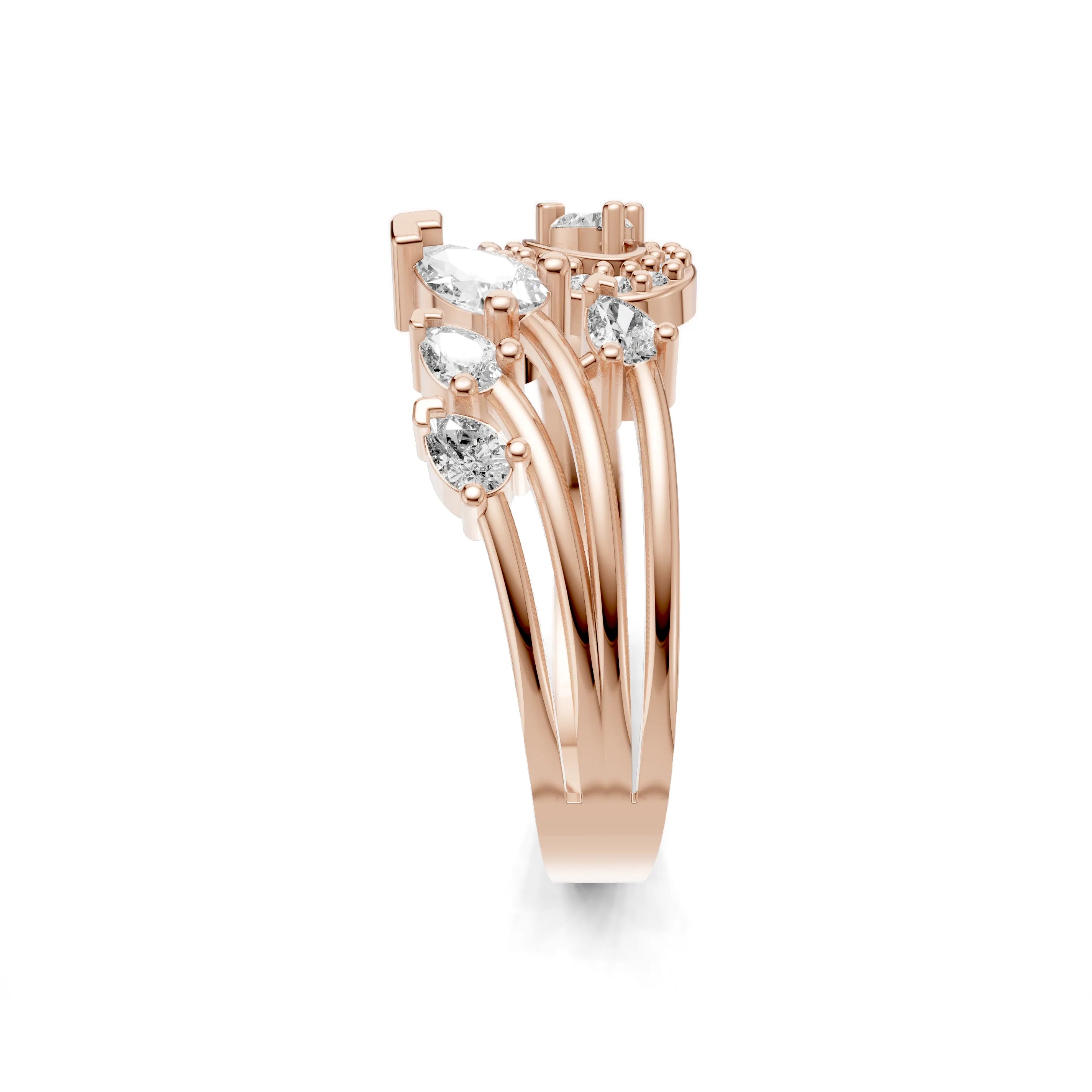 Pargold Solid Gold Marquise Cascade Focal Engagement Ring -Rose_Diamond_Diamond_Static_Rose