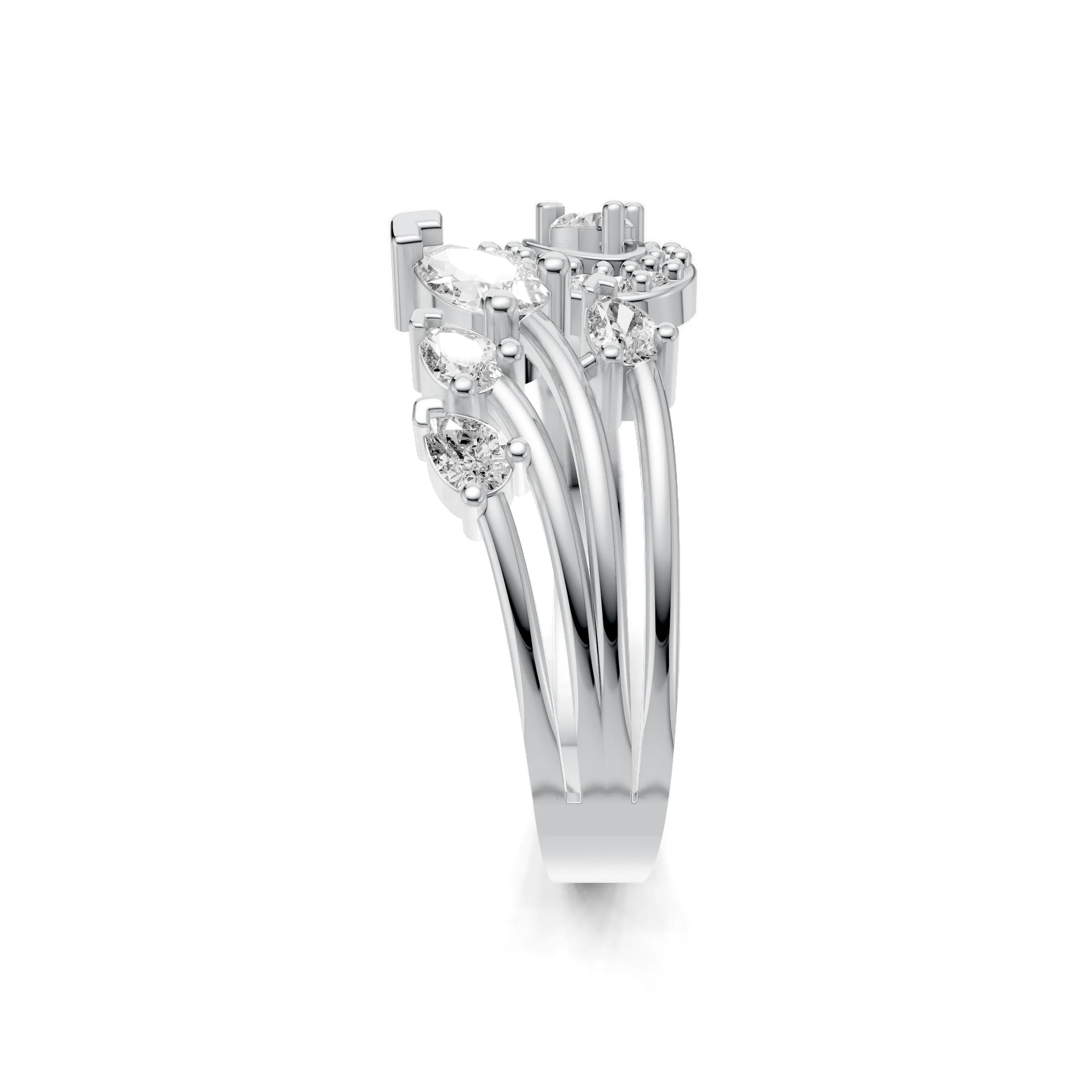 Pargold Solid Gold Marquise Cascade Focal Engagement Ring -Silver_Diamond_Diamond_Static_Silver