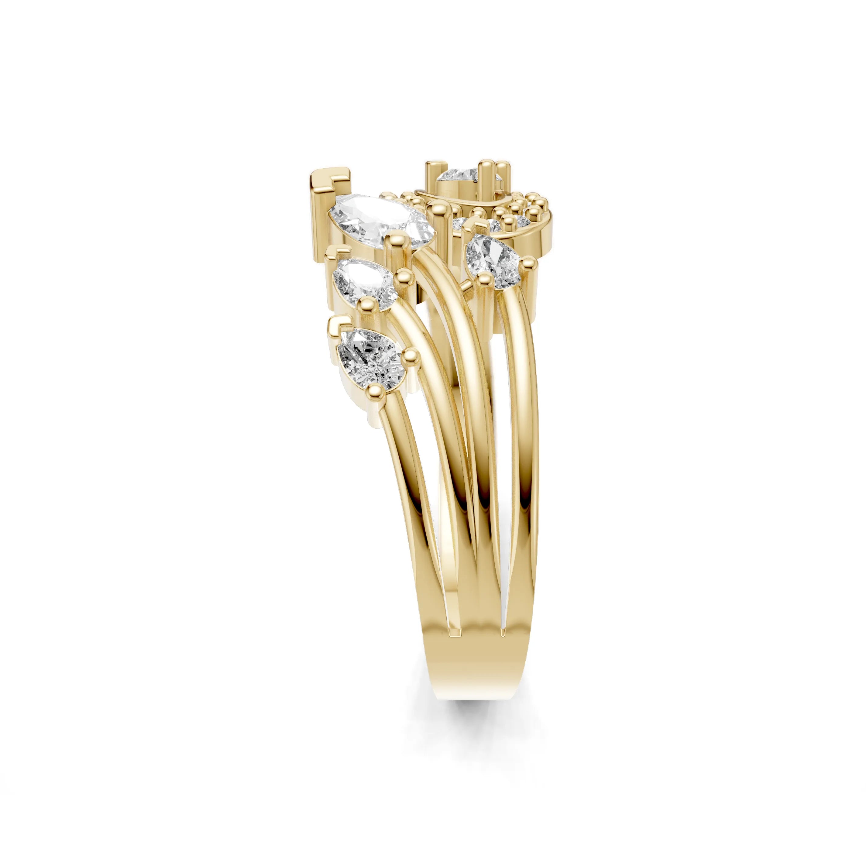 Pargold Solid Gold Marquise Cascade Focal Engagement Ring -Gold_Diamond_Diamond_Static_Gold