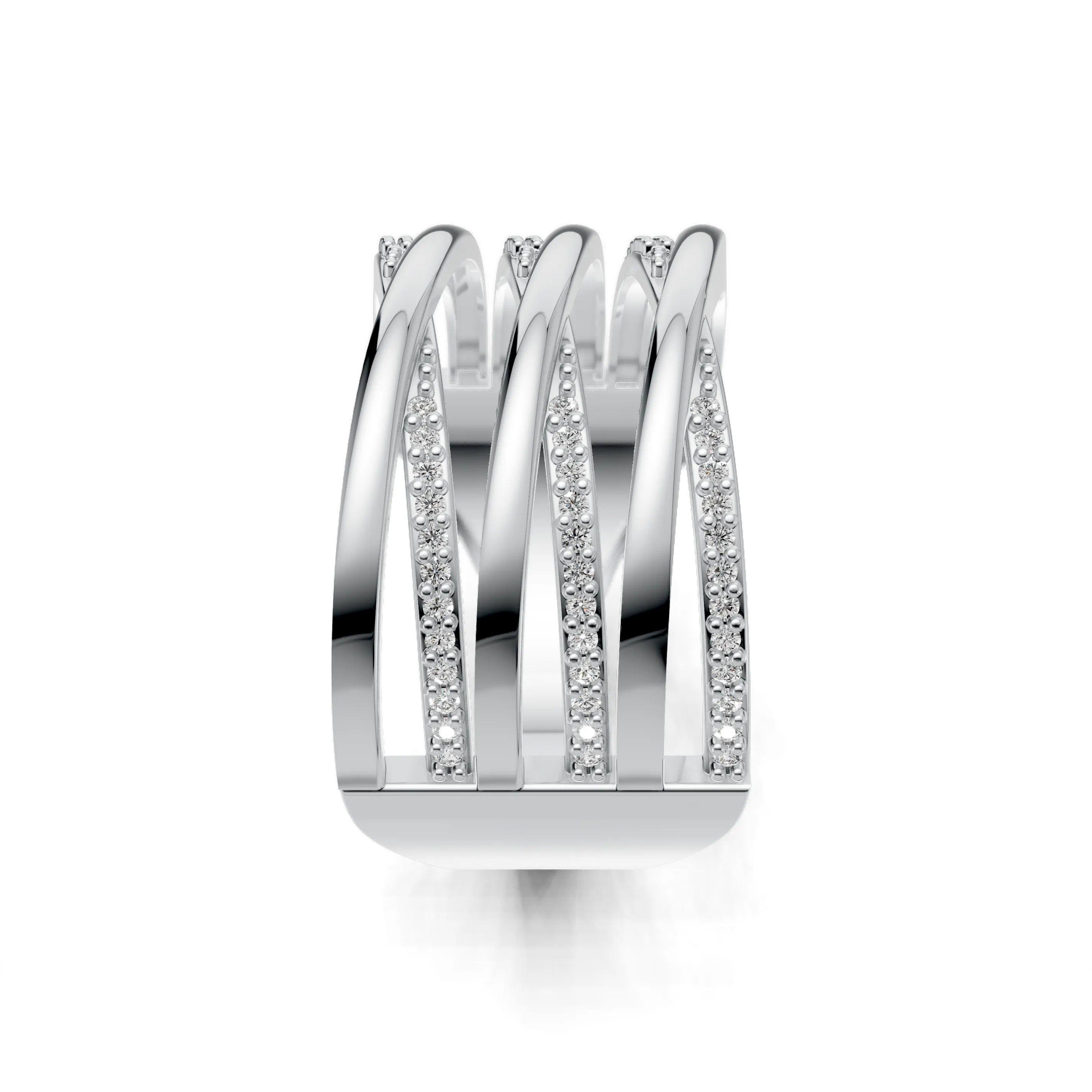 Pargold Solid Gold Tiered Radiance Stackablee Style Multi-Band Ring -Silver_Diamond_Diamond_Static_Silver