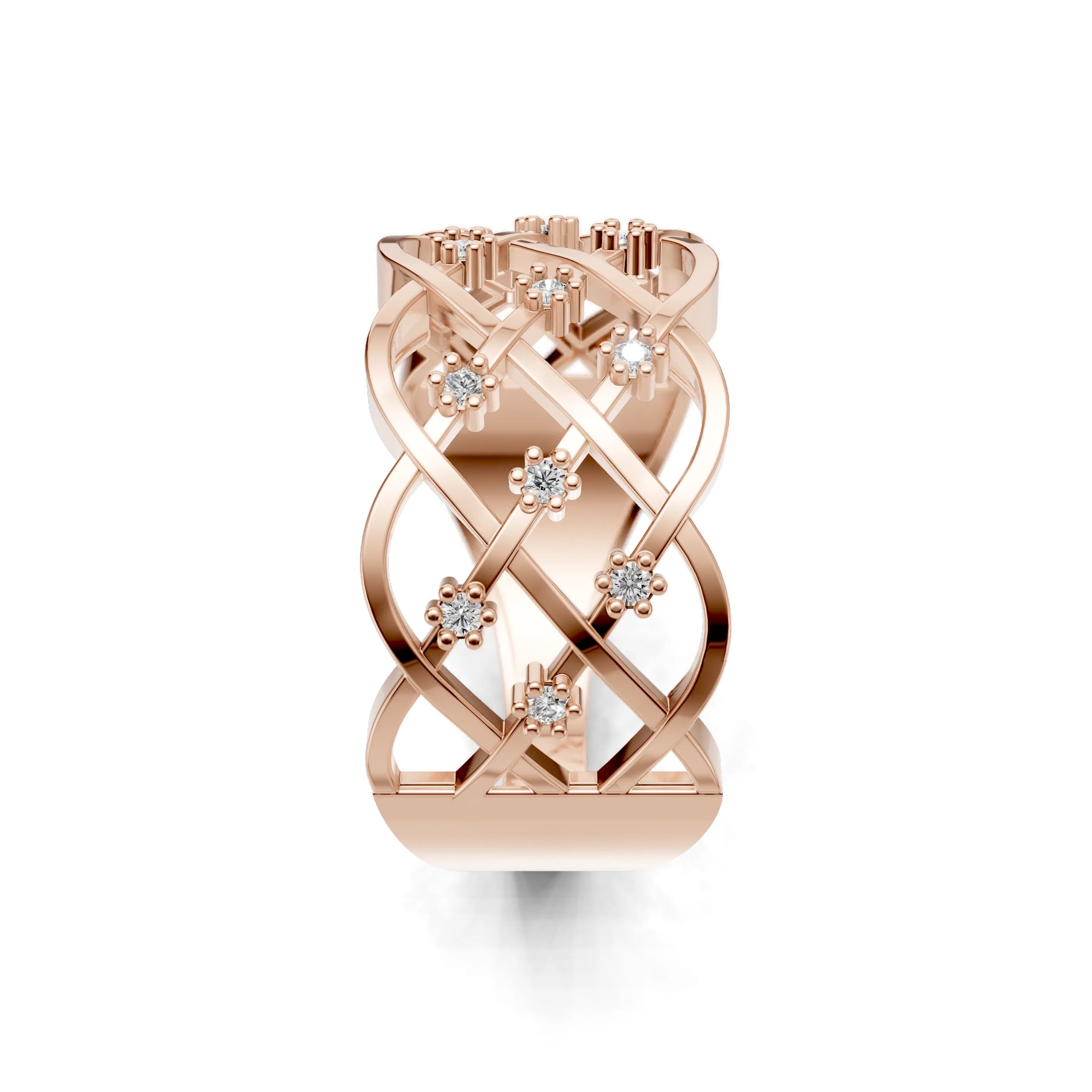 Pargold Solid Gold Floral Lattice Garden Ring -Rose_Diamond_Diamond_Static_Rose