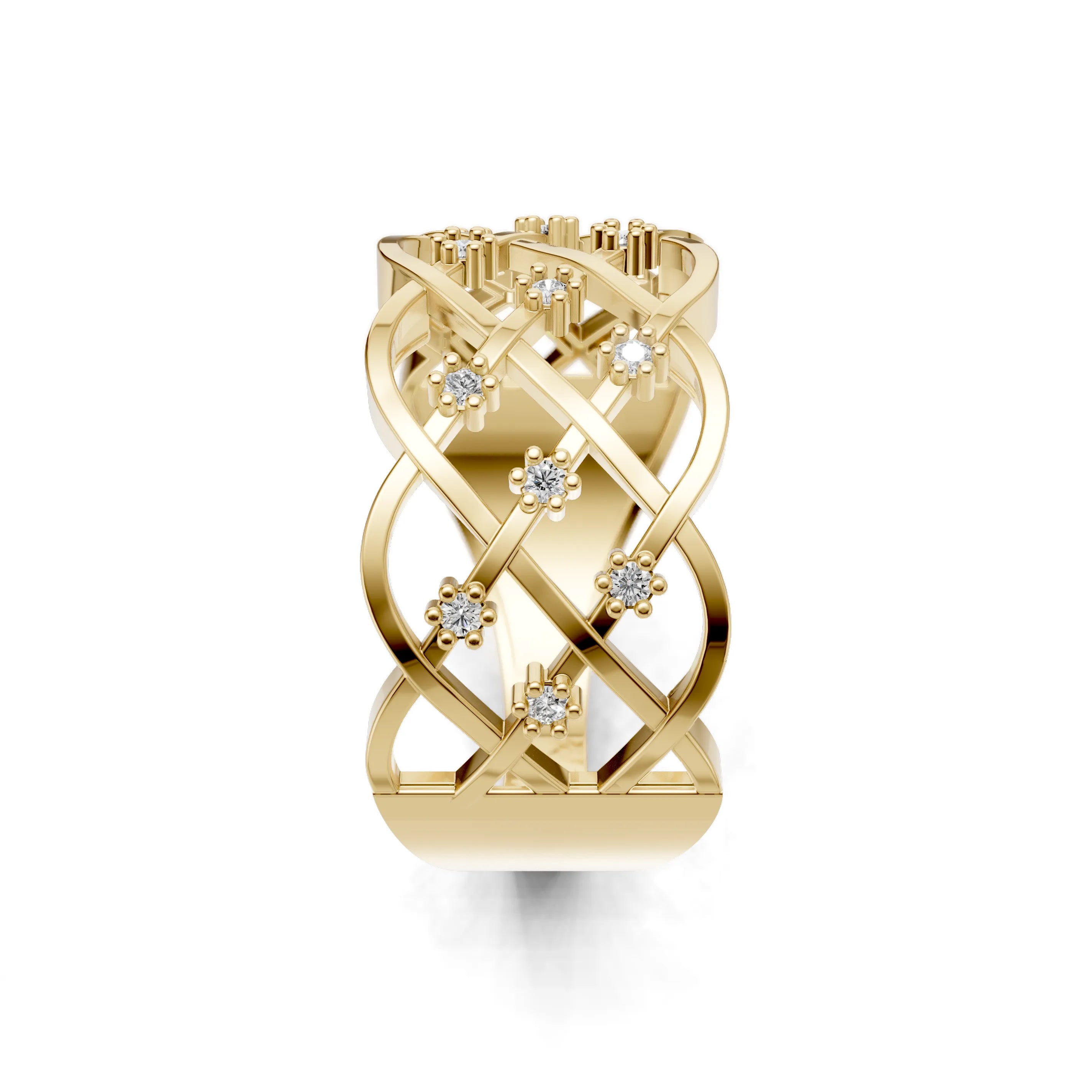 Pargold Solid Gold Floral Lattice Garden Ring -Gold_Diamond_Diamond_Static_Gold