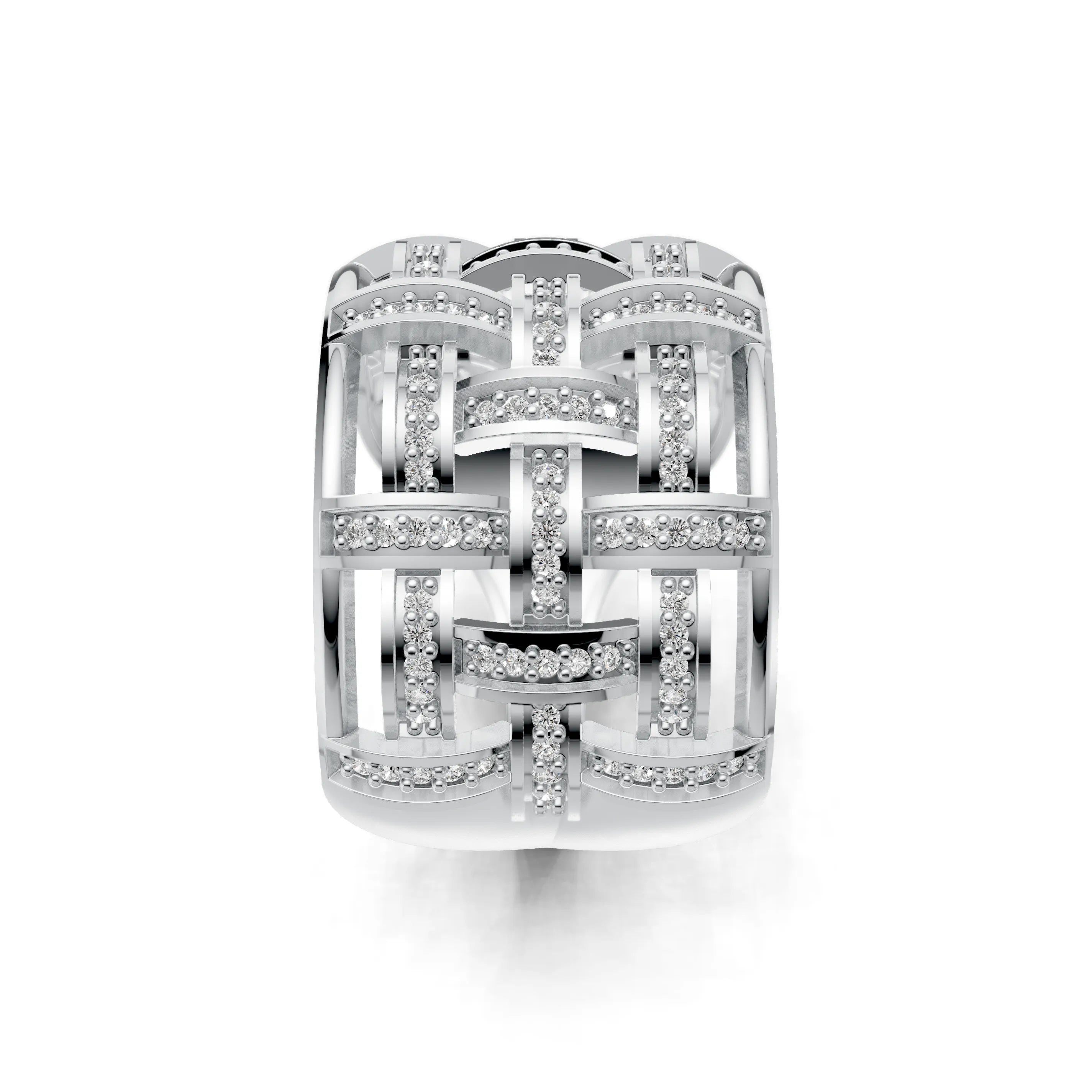 Pargold Solid Gold Luminous Lattice Pav√© Ring -Silver_Diamond_Diamond_Static_Silver