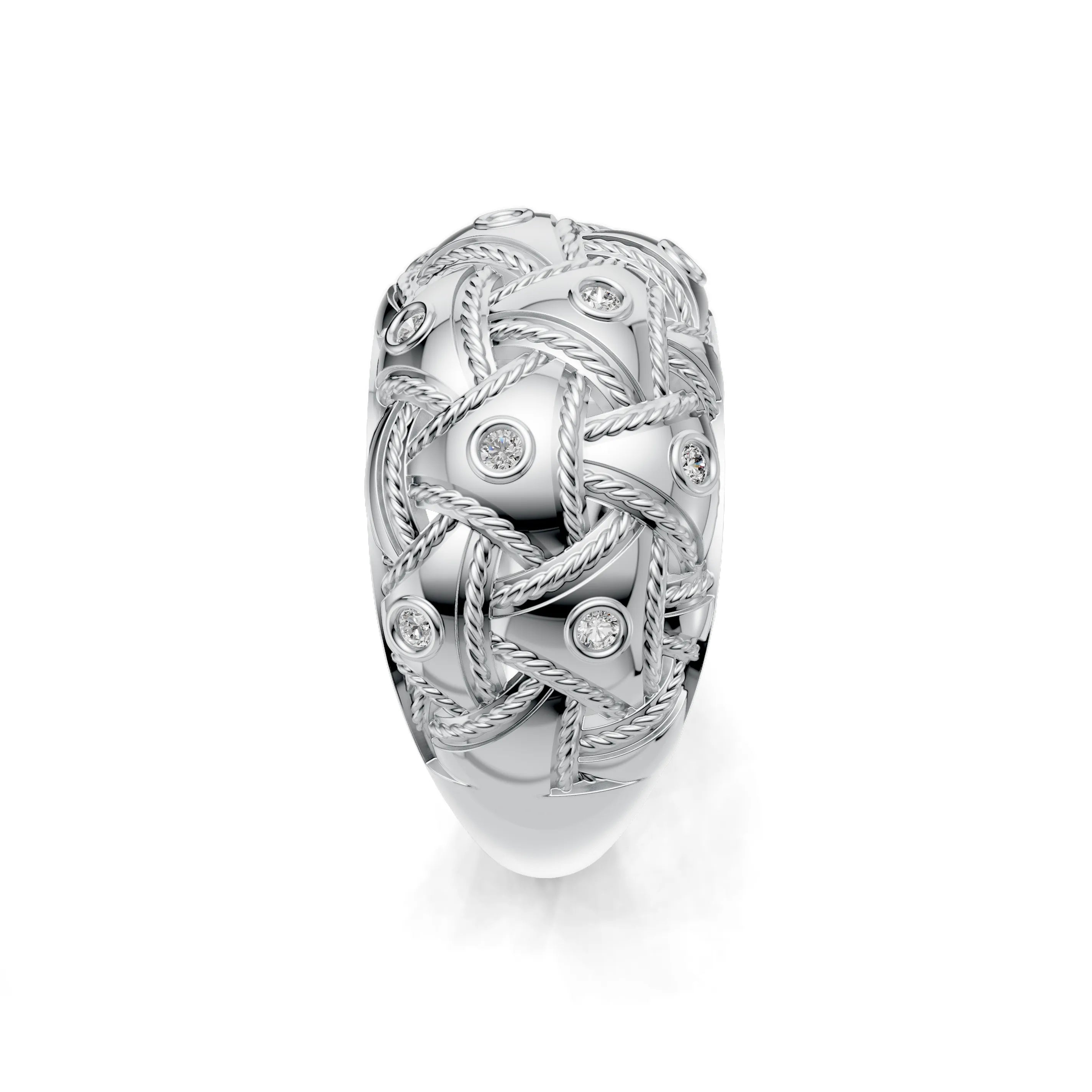 Pargold Solid Gold Nautical Knot Pav√© Elegance Ring -Silver_Diamond_Diamond_Static_Silver