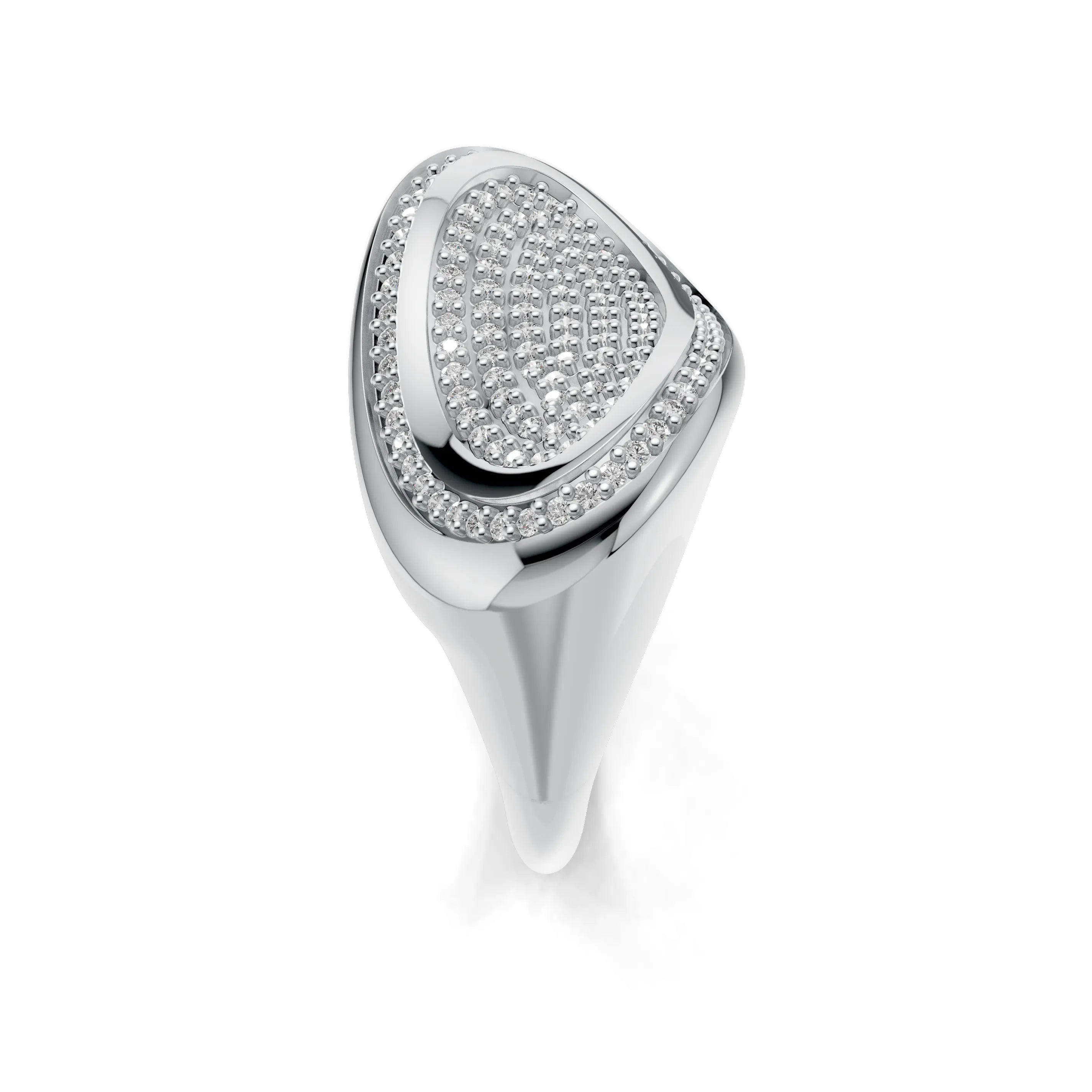 Pargold Solid Gold Oval Illusion Pav√© Signet Ring -Silver_Diamond_Diamond_Static_Silver