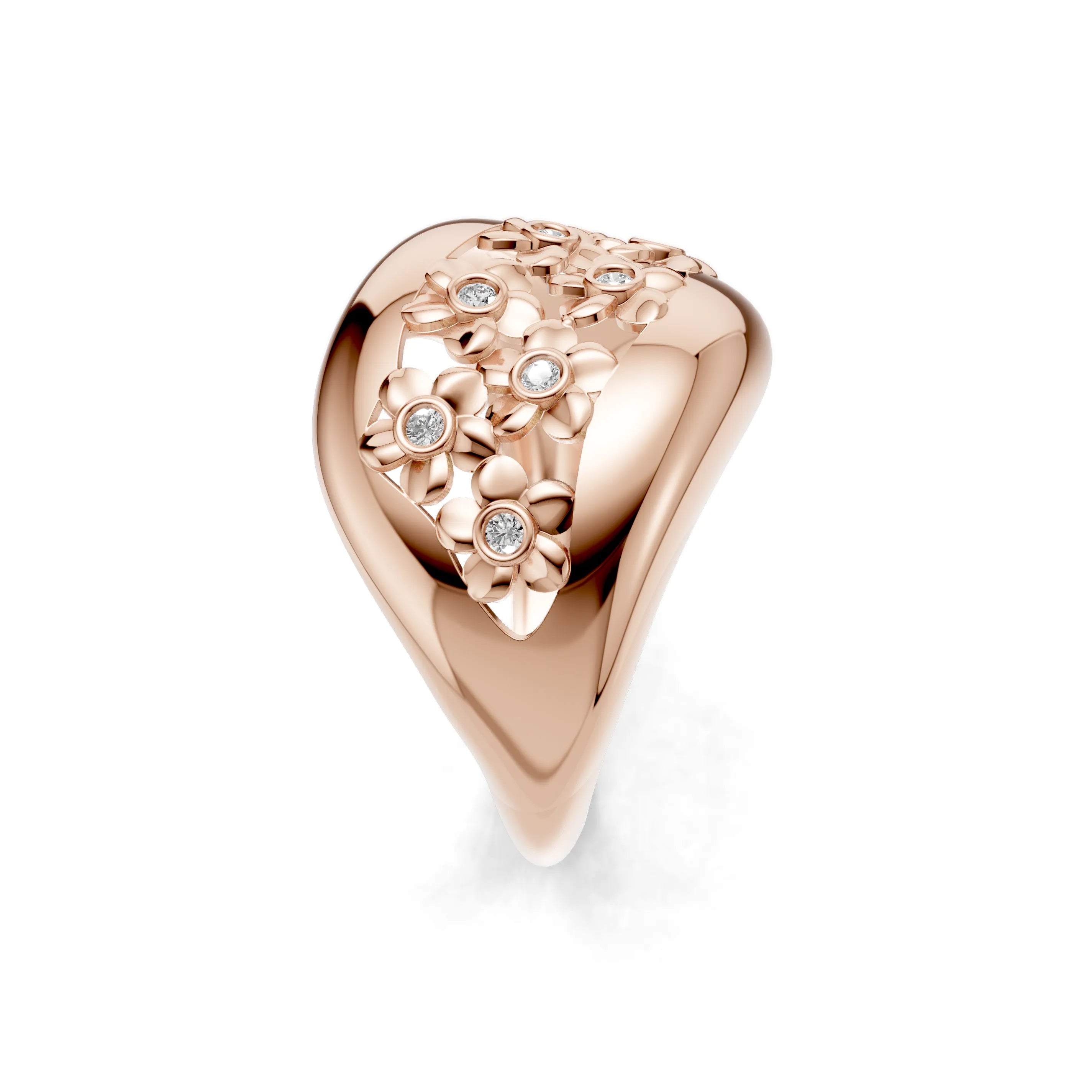 Pargold Solid Gold Blossom Halo Bezel Statement Ring -Rose_Diamond_Diamond_Static_Rose