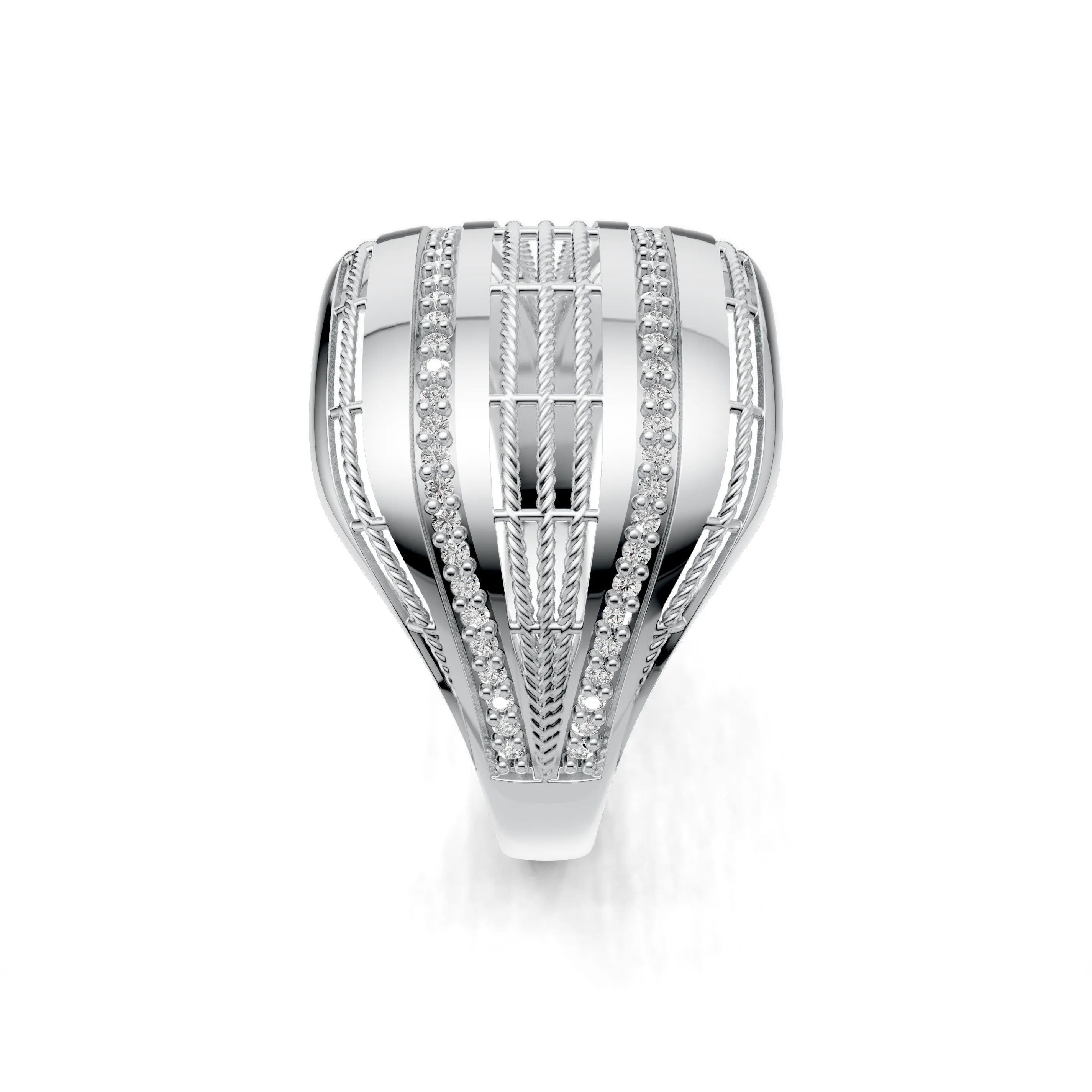 Pargold Solid Gold Textured Harmony Pave Band -Silver_Diamond_Diamond_Static_Silver