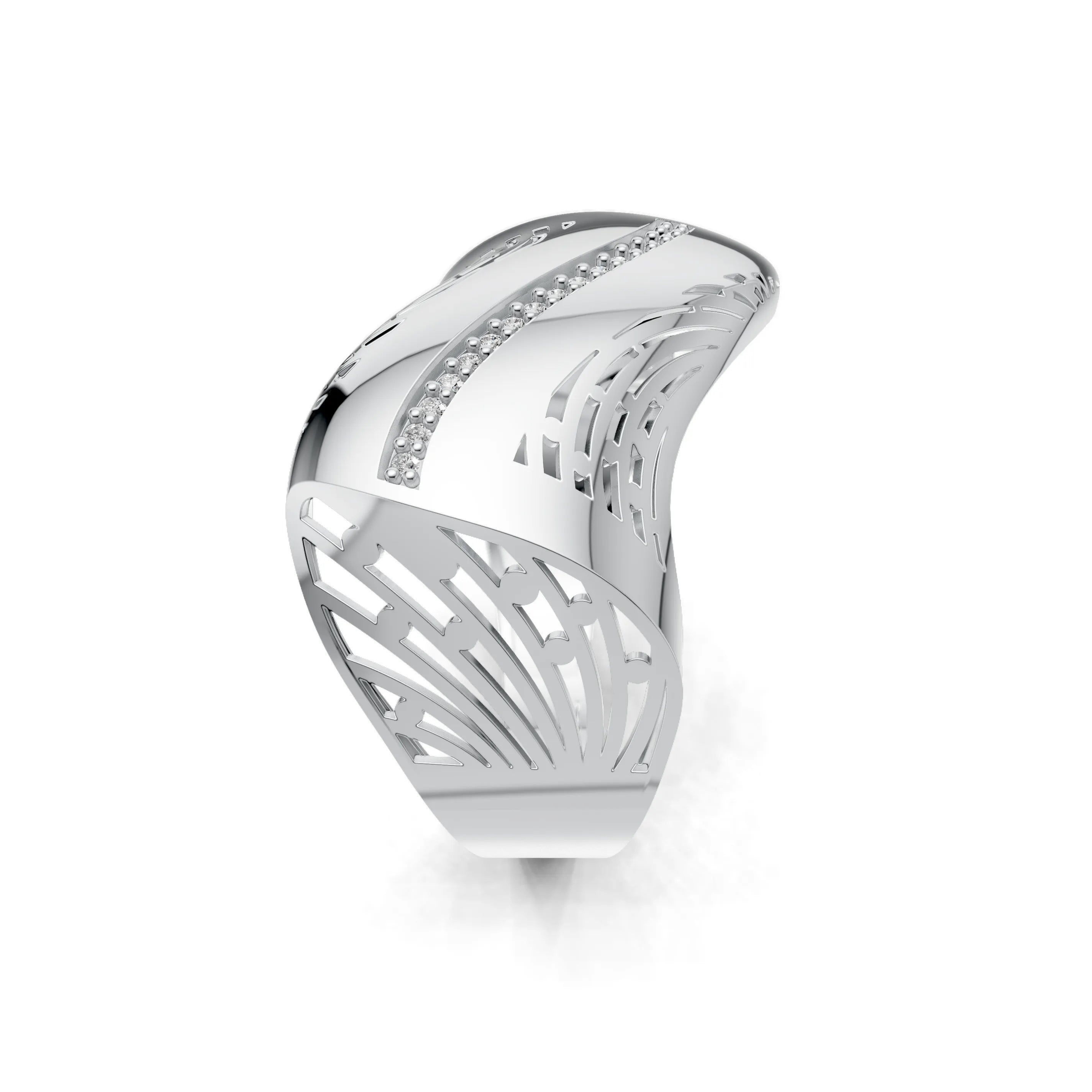 Pargold Solid Gold Horizon Curve Pav√© Band -Silver_Diamond_Diamond_Static_Silver