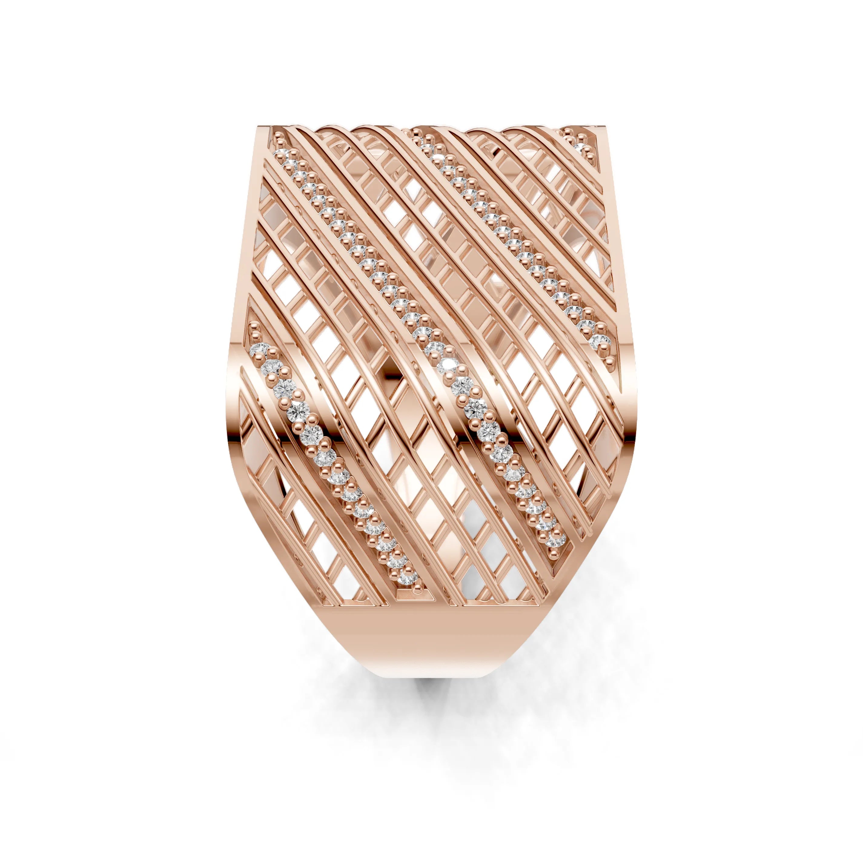 Pargold Solid Gold Interwoven Sparkle Strand Ring -Rose_Diamond_Diamond_Static_Rose