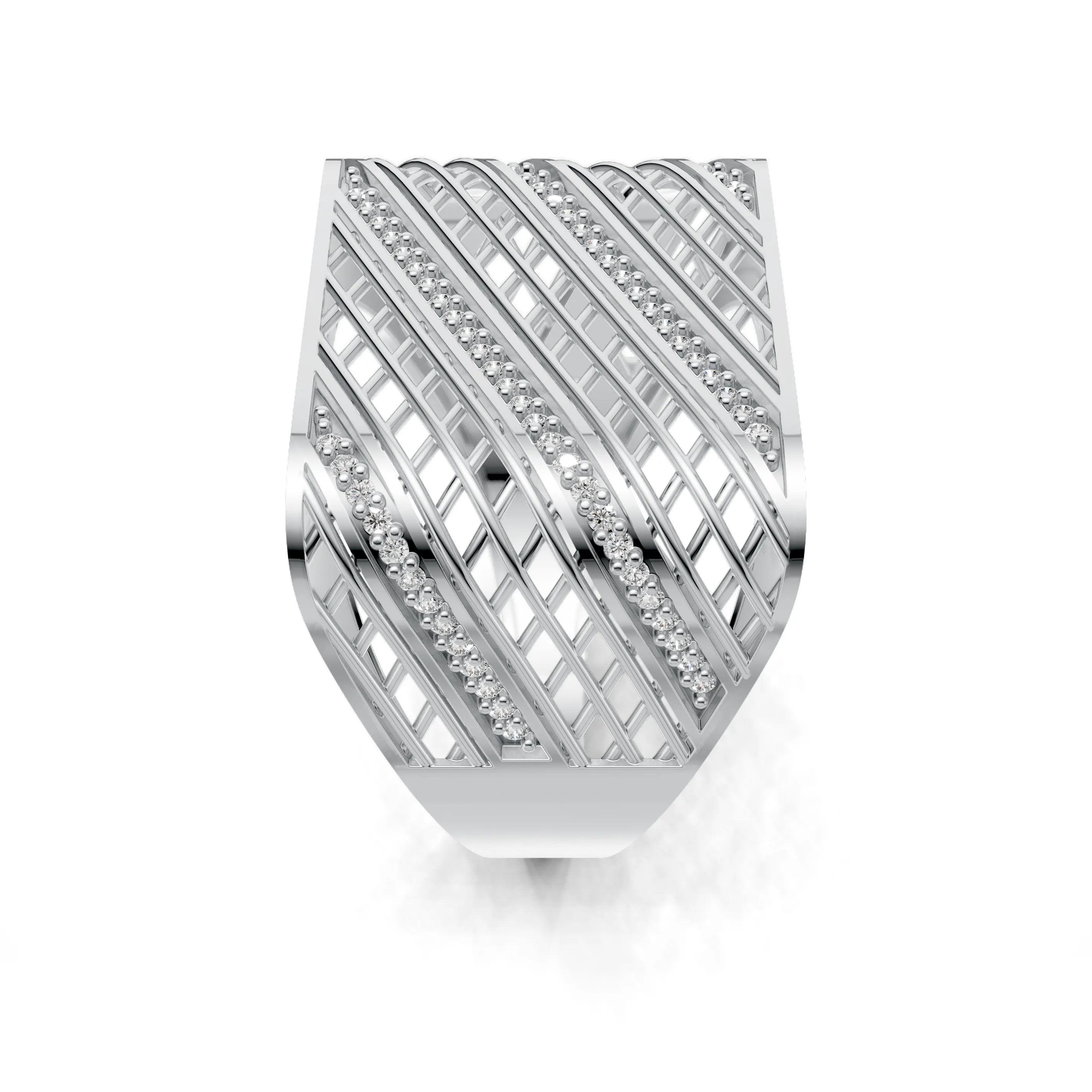 Pargold Solid Gold Interwoven Sparkle Strand Ring -Silver_Diamond_Diamond_Static_Silver