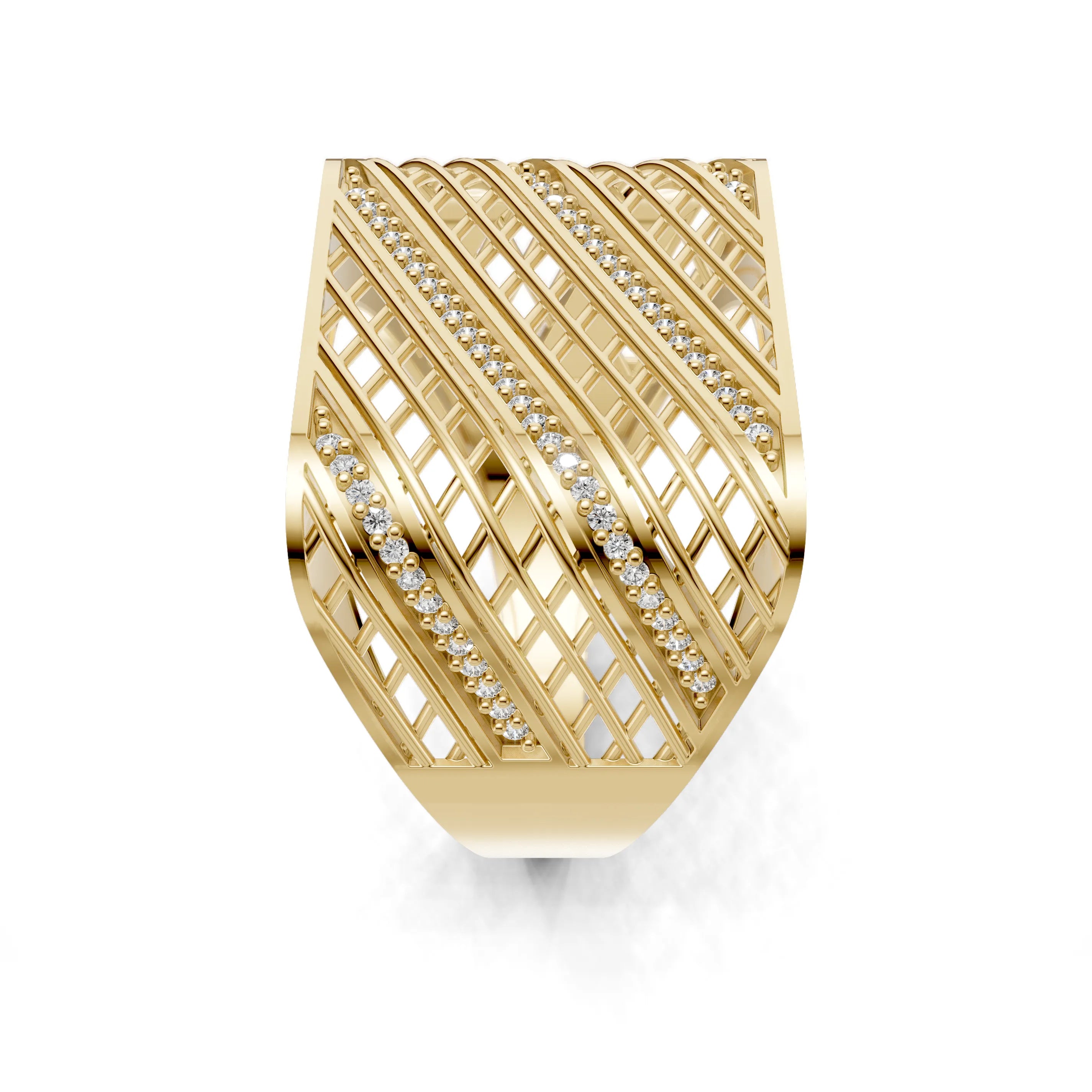 Pargold Solid Gold Interwoven Sparkle Strand Ring -Gold_Diamond_Diamond_Static_Gold