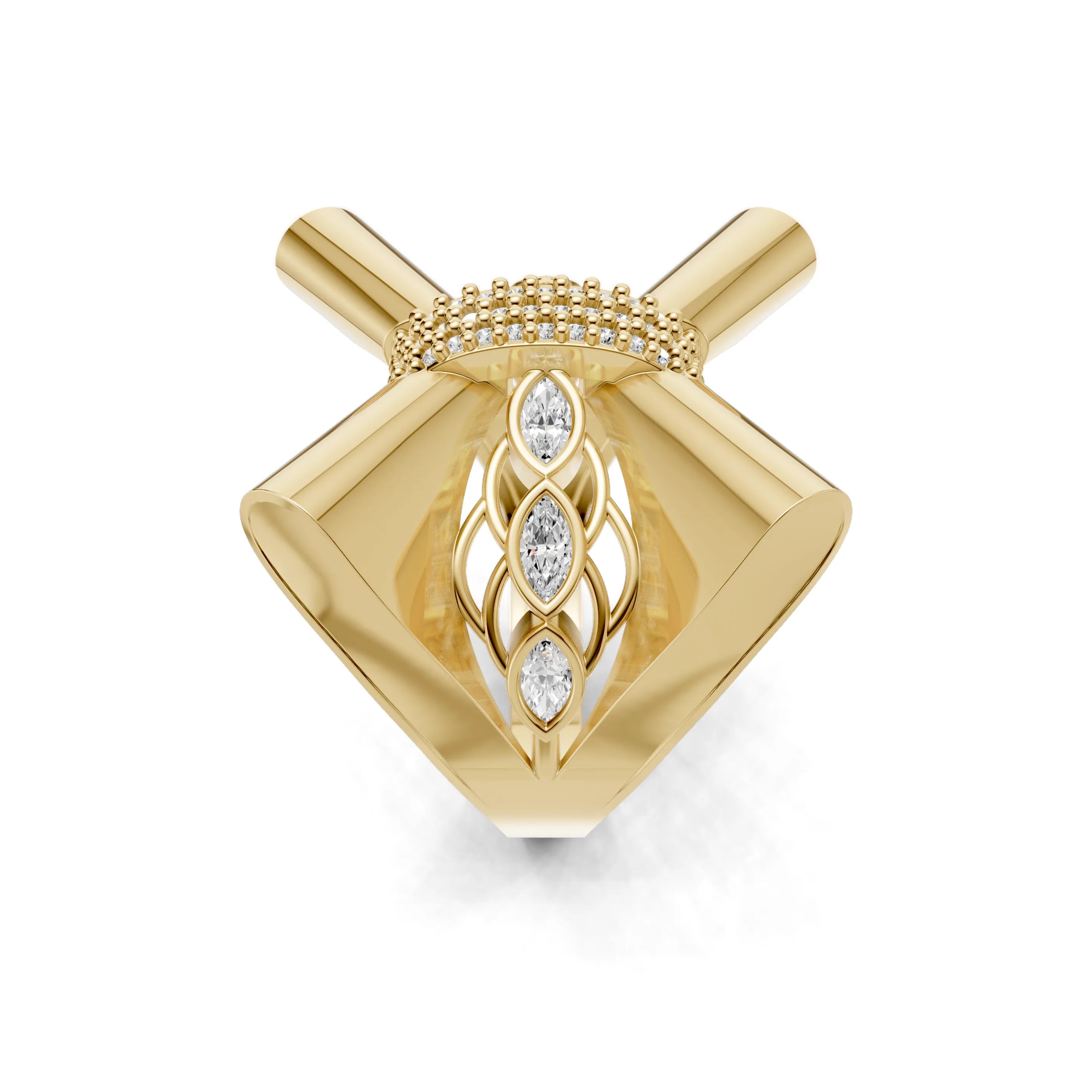 Pargold Solid Gold Sculptural Bow Gem Accent Ring -Gold_Diamond_Diamond_Static_Gold