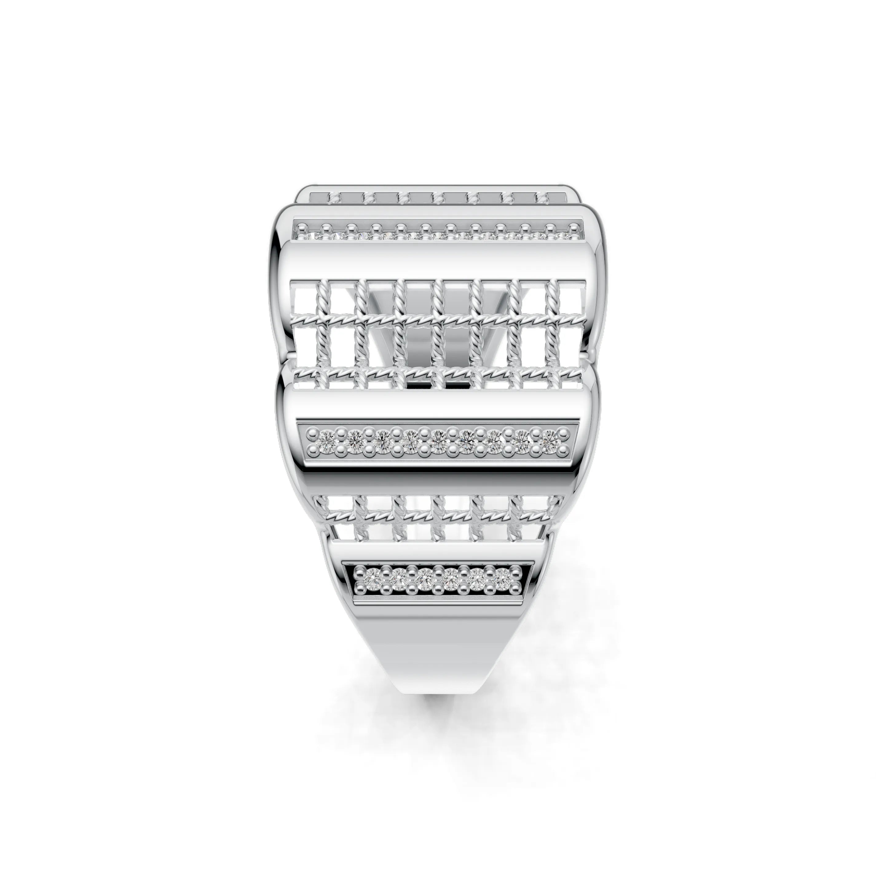 Pargold Solid Gold Columnar Brilliance Cocktail Band -Silver_Diamond_Diamond_Static_Silver