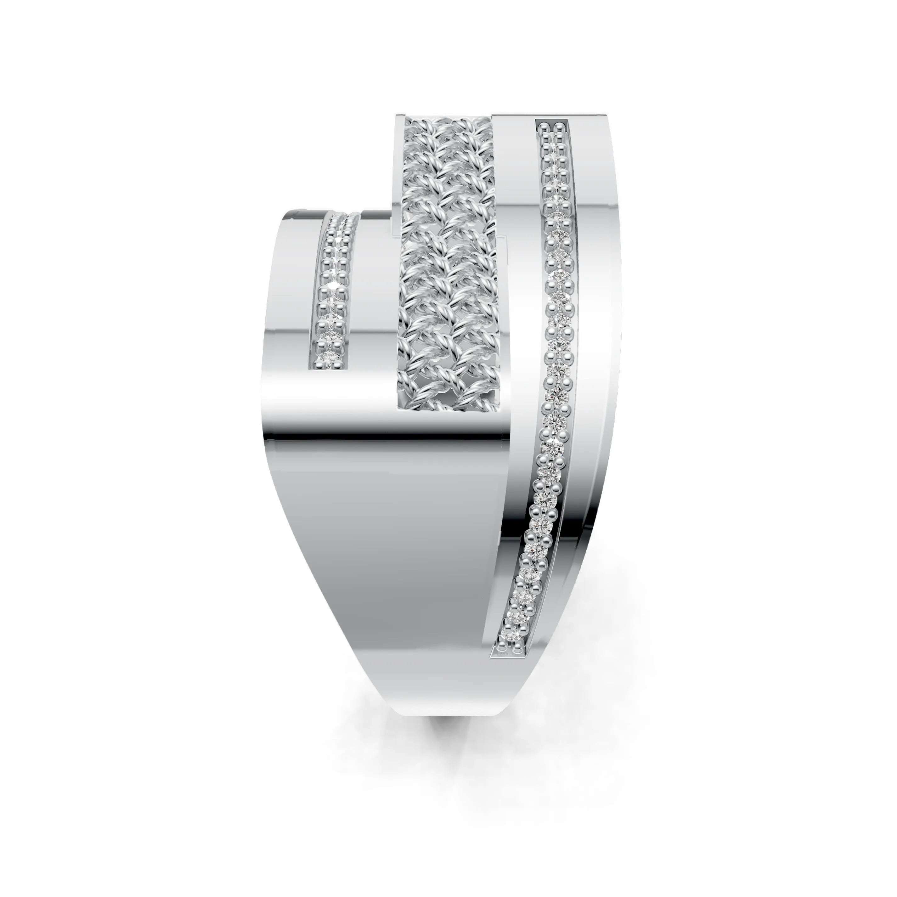 Pargold Solid Gold Braided Gleam Twin Band -Silver_Diamond_Diamond_Static_Silver