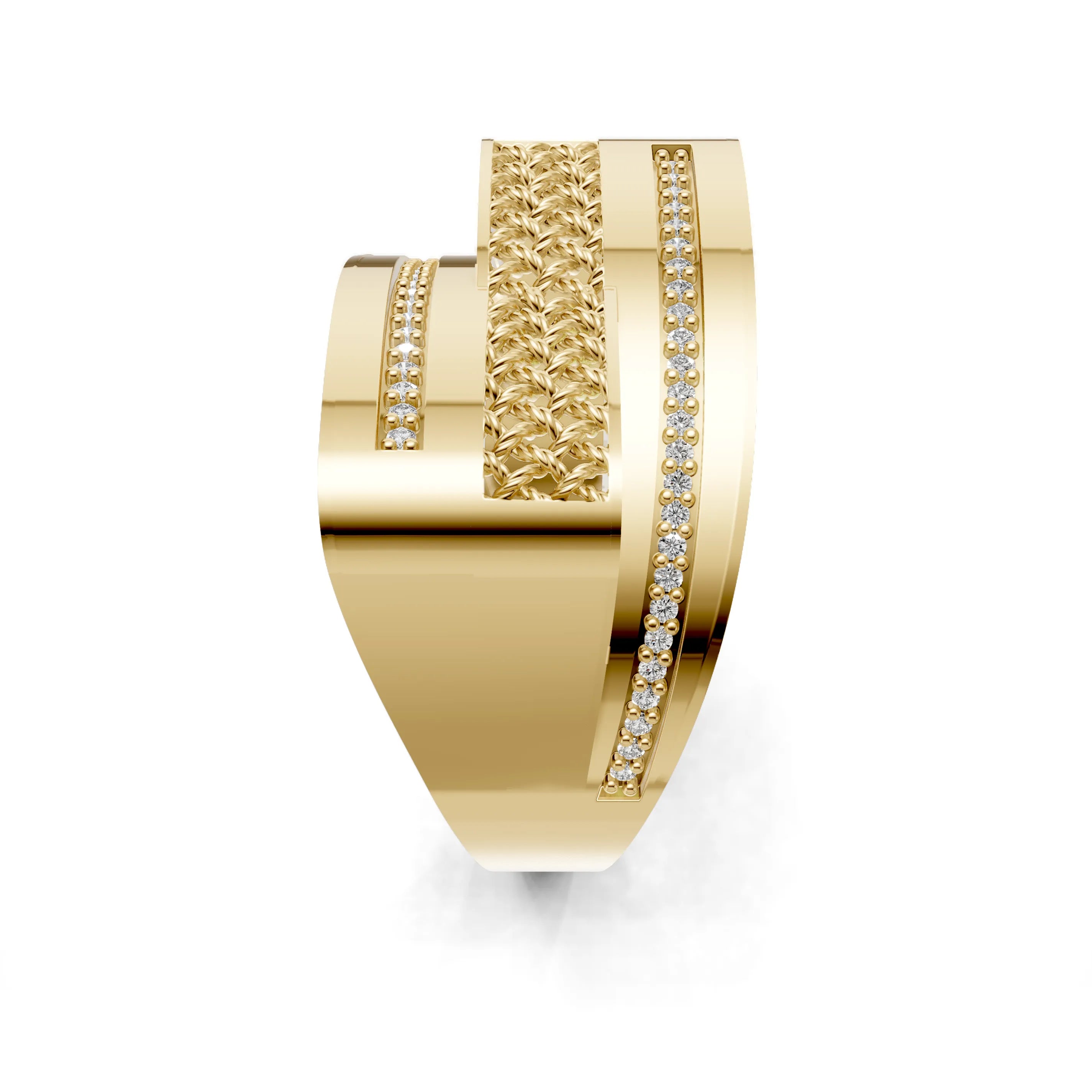 Pargold Solid Gold Braided Gleam Twin Band -Gold_Diamond_Diamond_Static_Gold