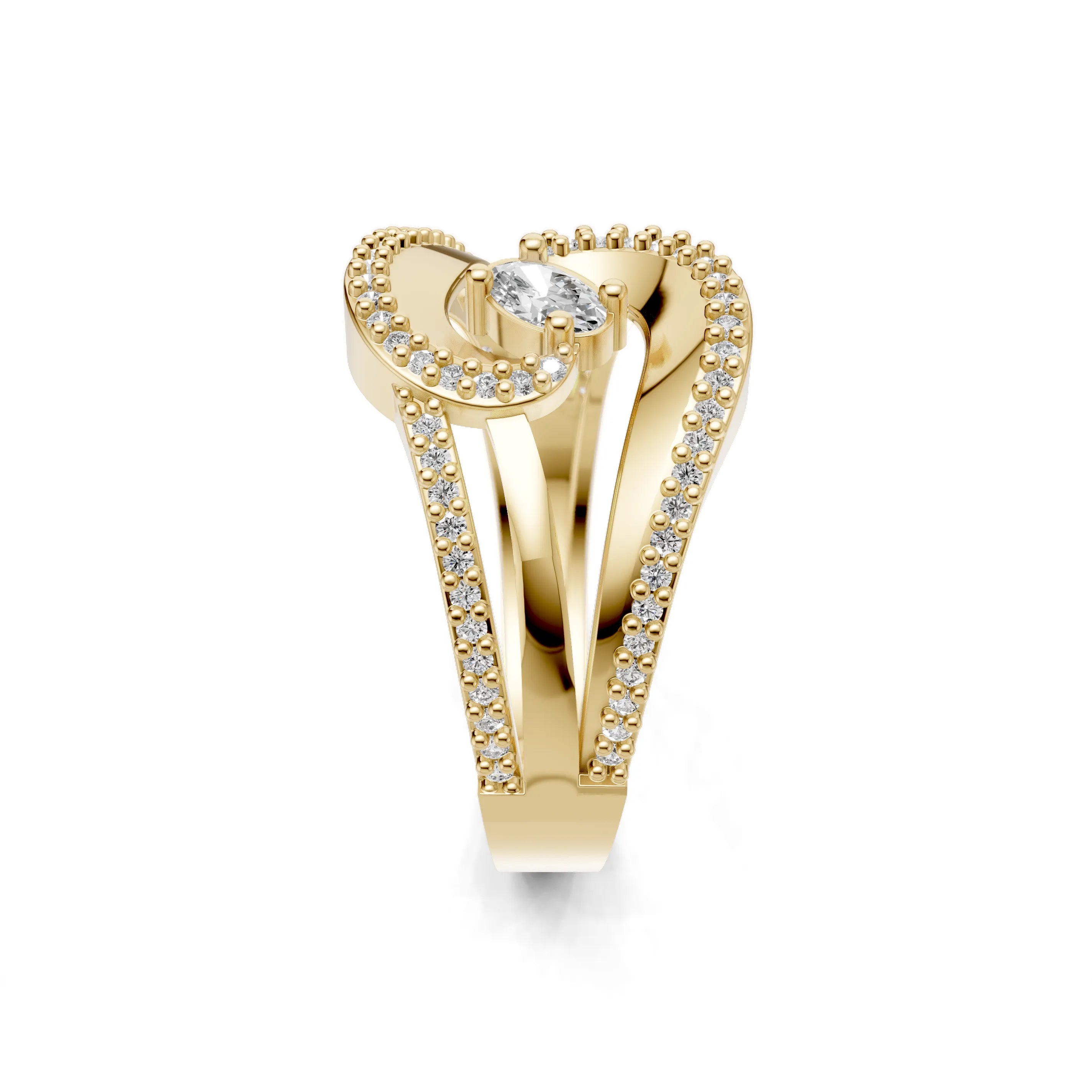 Pargold Solid Gold Spiral Halo Gemstone Ring -Gold_Diamond_Diamond_Static_Gold