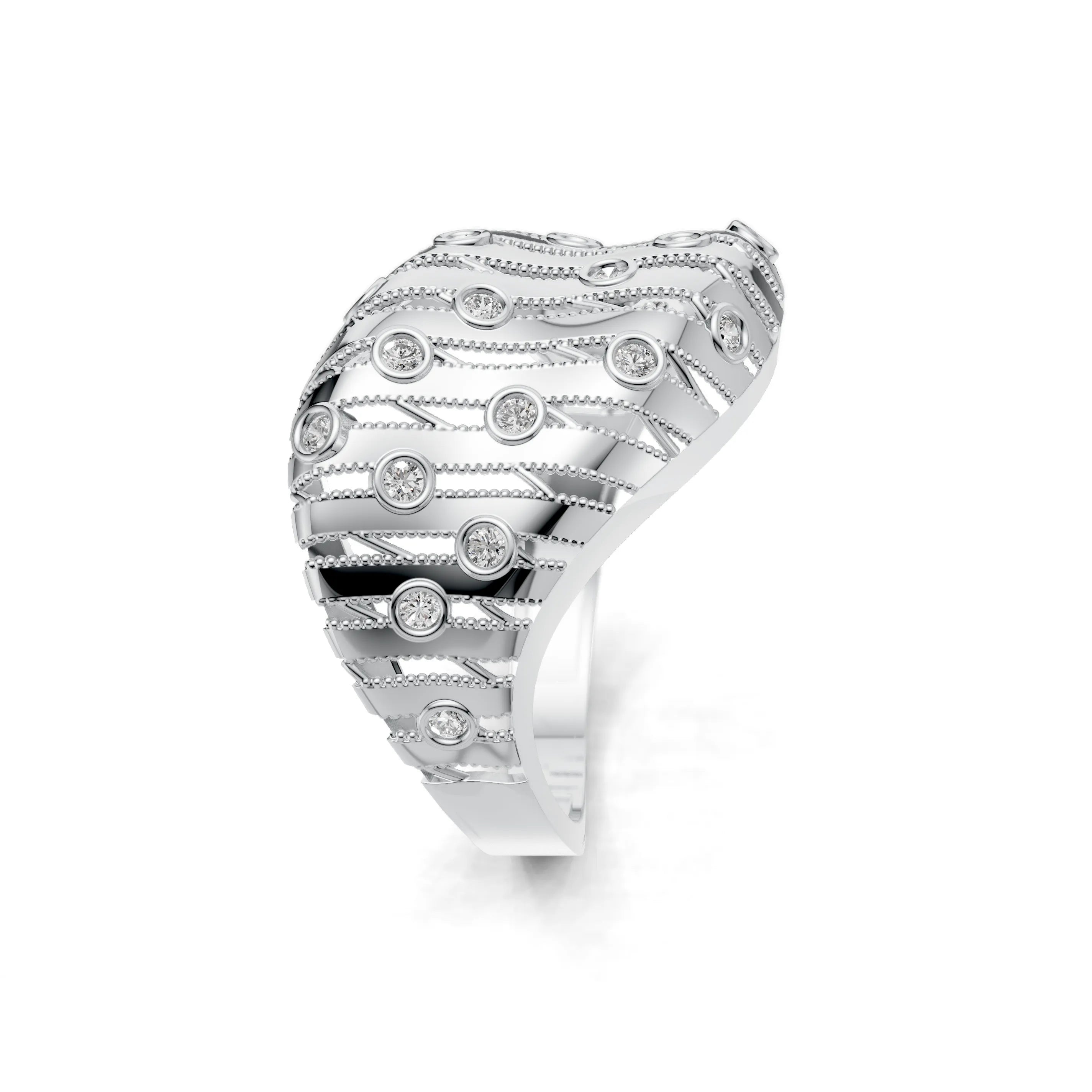 Pargold Solid Gold Sunbeam Symphony Engageement Ring -Silver_Diamond_Diamond_Static_Silver