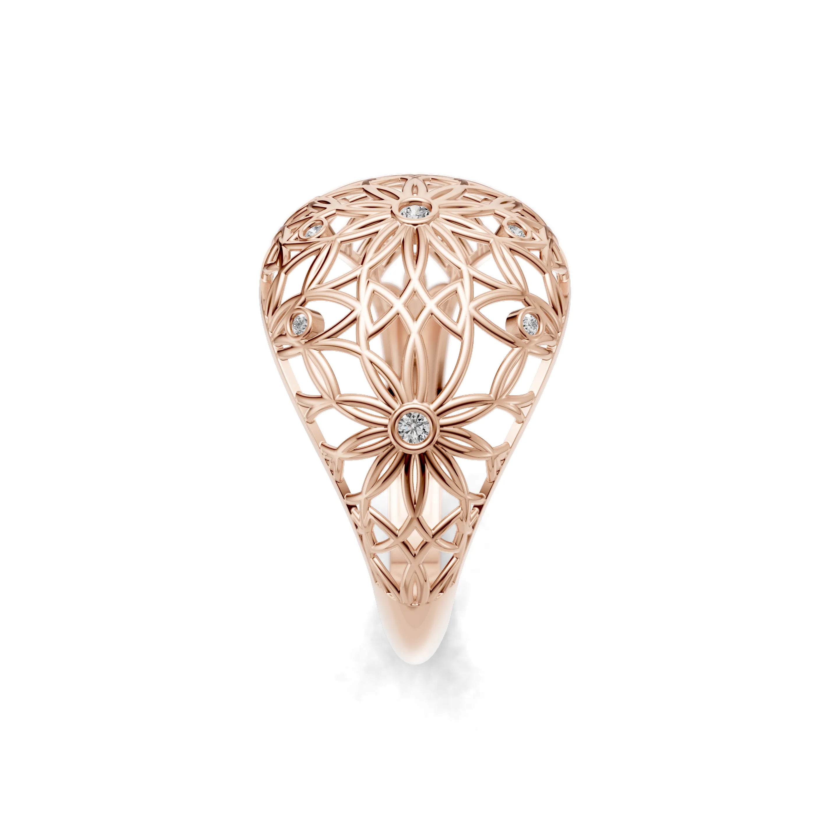 Pargold Solid Gold Floral Filigree Star Ring -Rose_Diamond_Diamond_Static_Rose