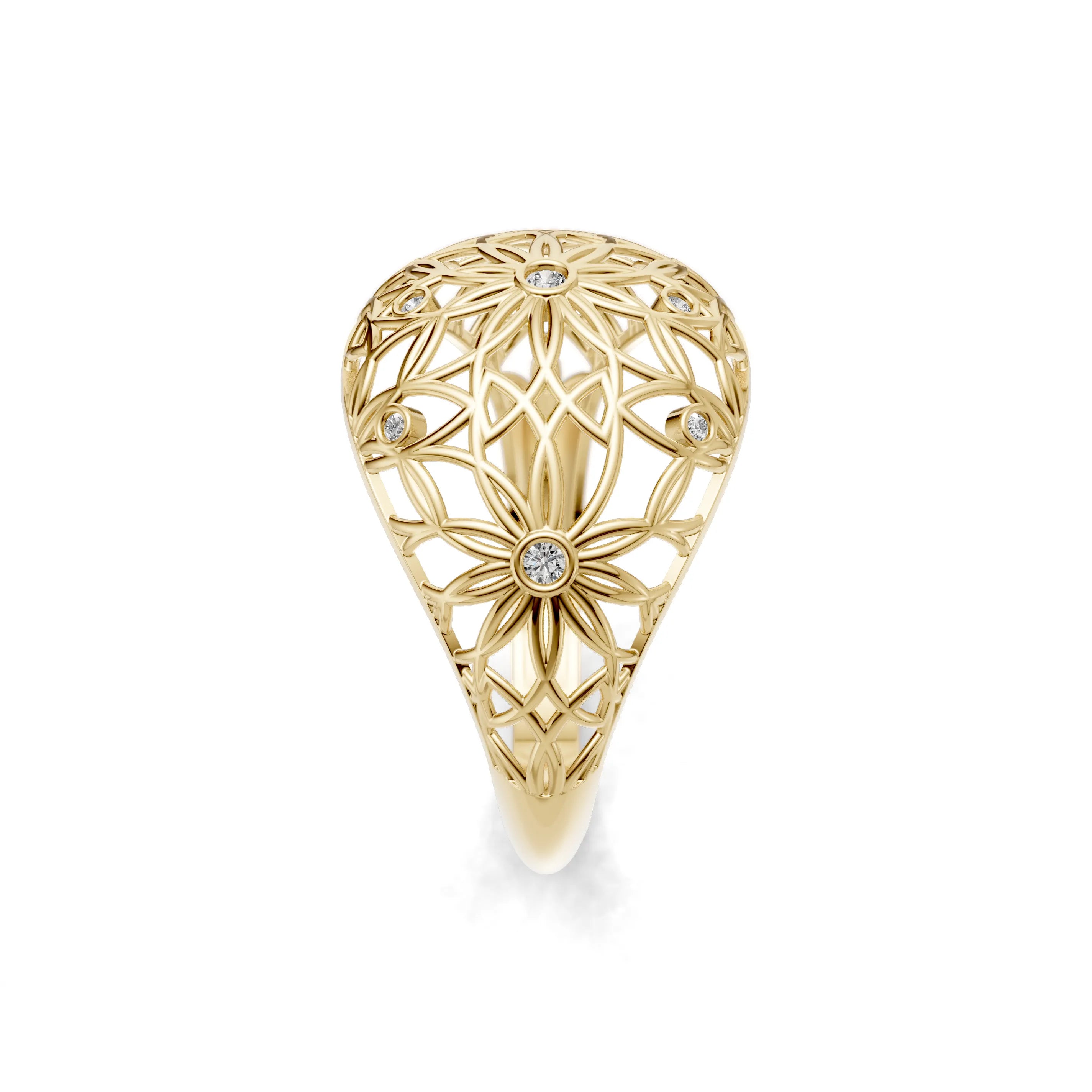 Pargold Solid Gold Floral Filigree Star Ring -Gold_Diamond_Diamond_Static_Gold