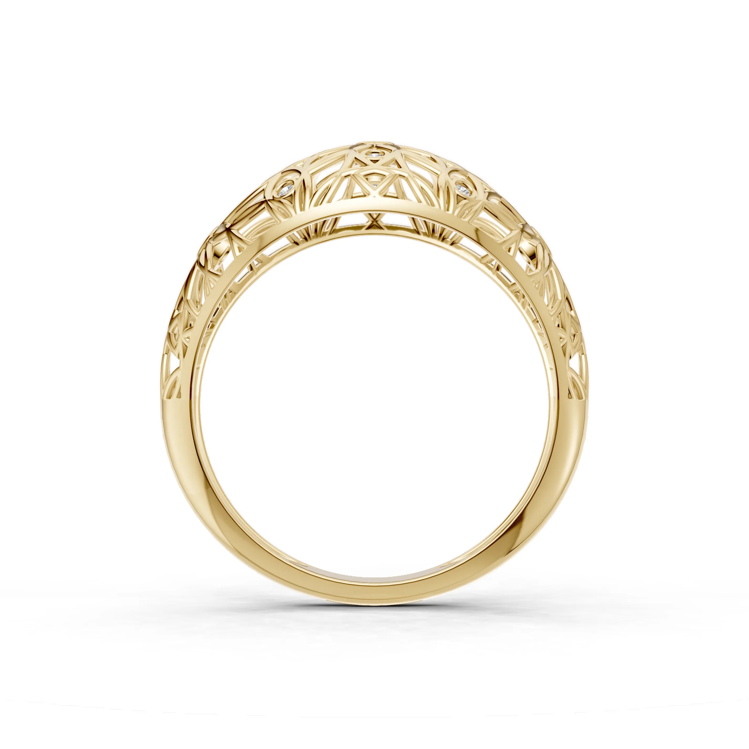 Pargold Solid Gold Floral Filigree Star Ring -Gold_Diamond_Diamond_Static_Gold