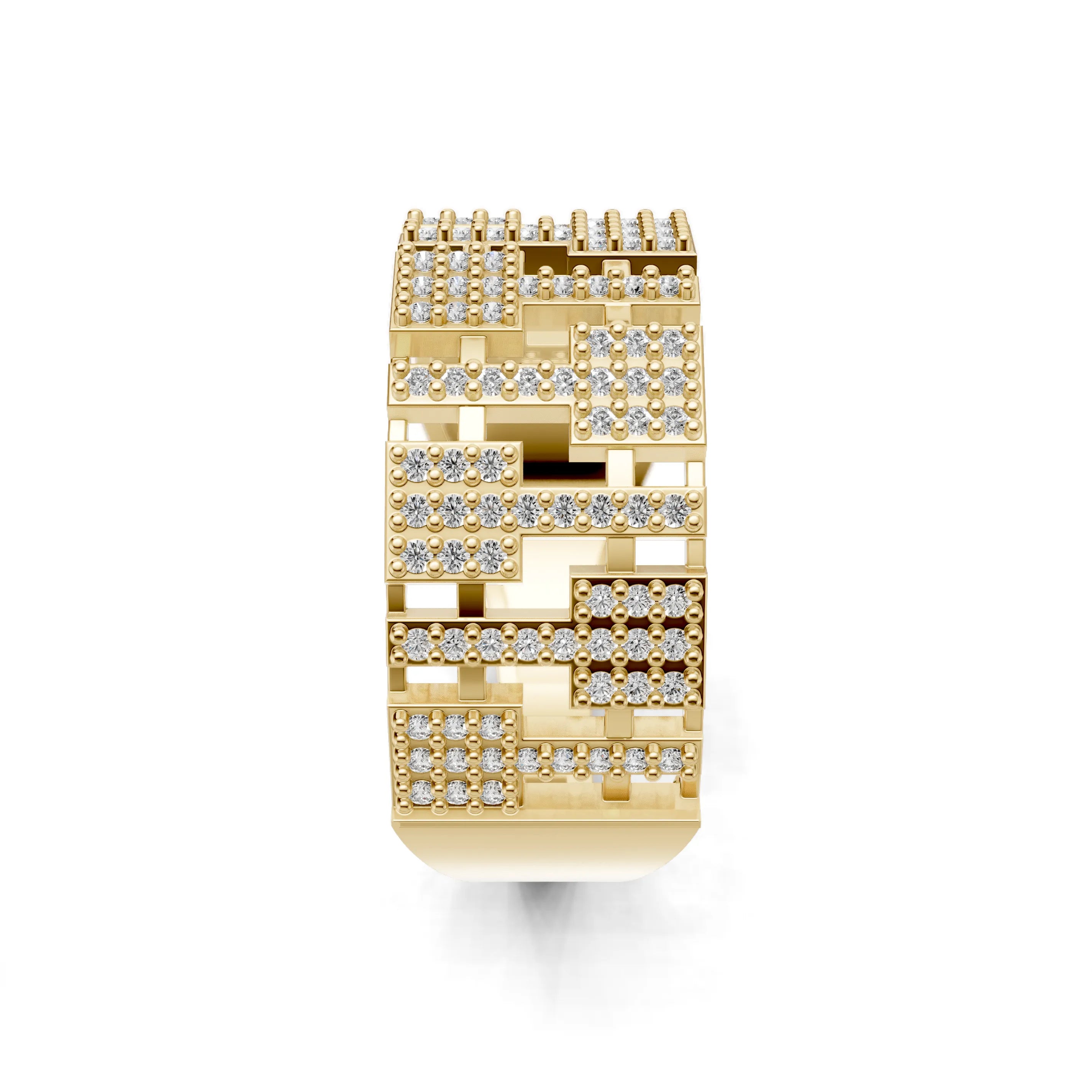 Pargold Solid Gold Pillared Sparkle Block Ring -Gold_Diamond_Diamond_Static_Gold