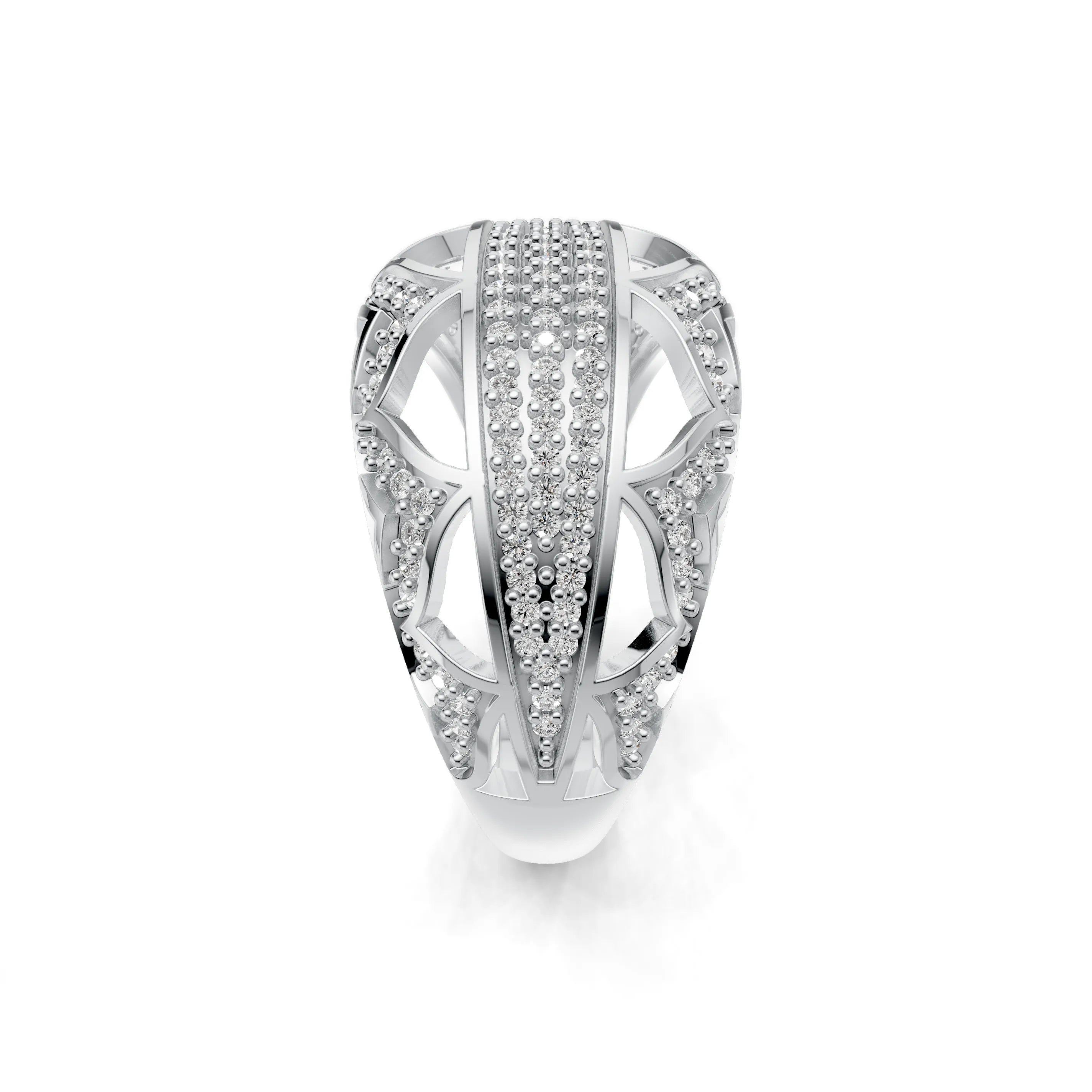 Pargold Solid Gold Celestial Swirl Elegance Dome Band -Silver_Diamond_Diamond_Static_Silver