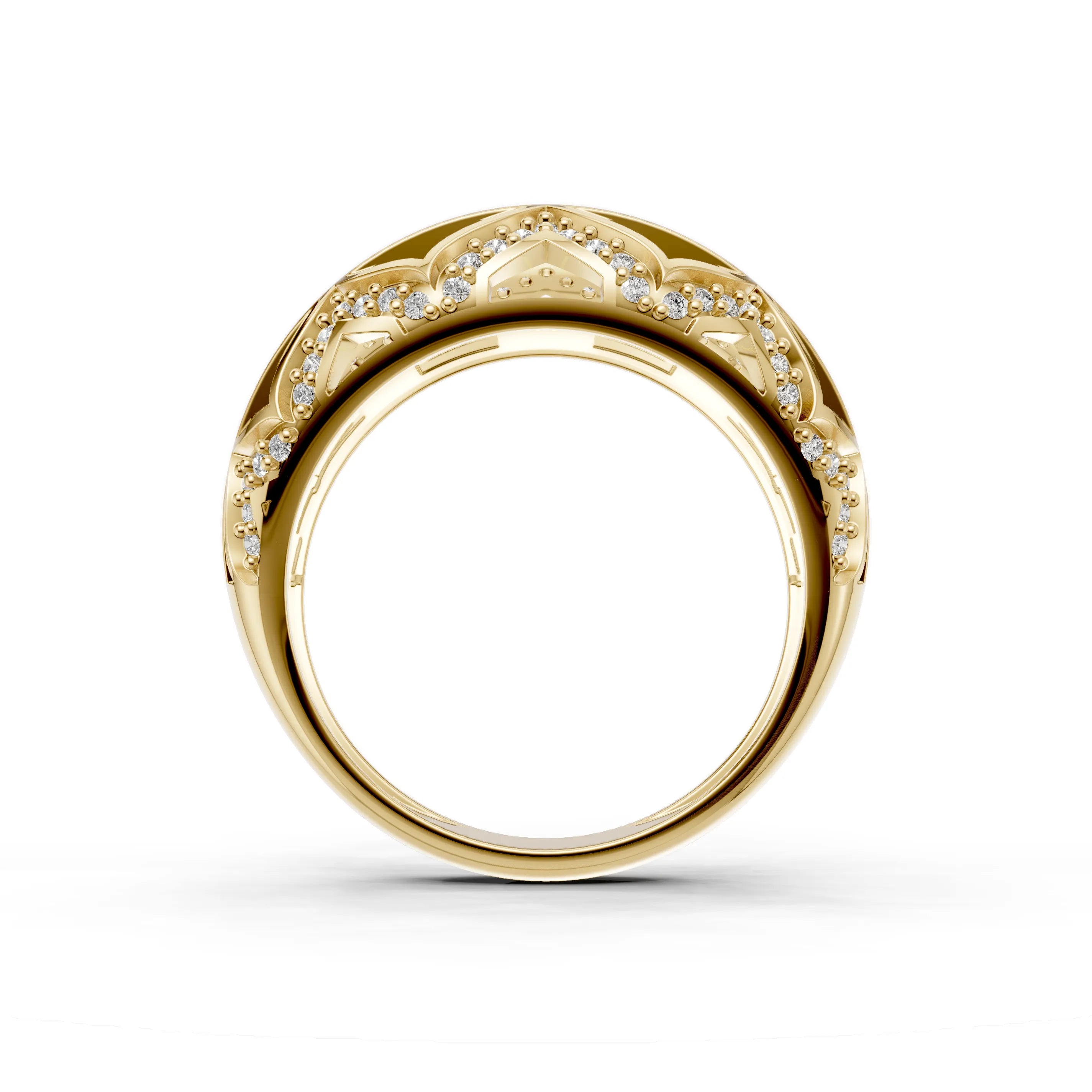 Pargold Solid Gold Celestial Swirl Elegance Dome Band -Gold_Diamond_Diamond_Static_Gold